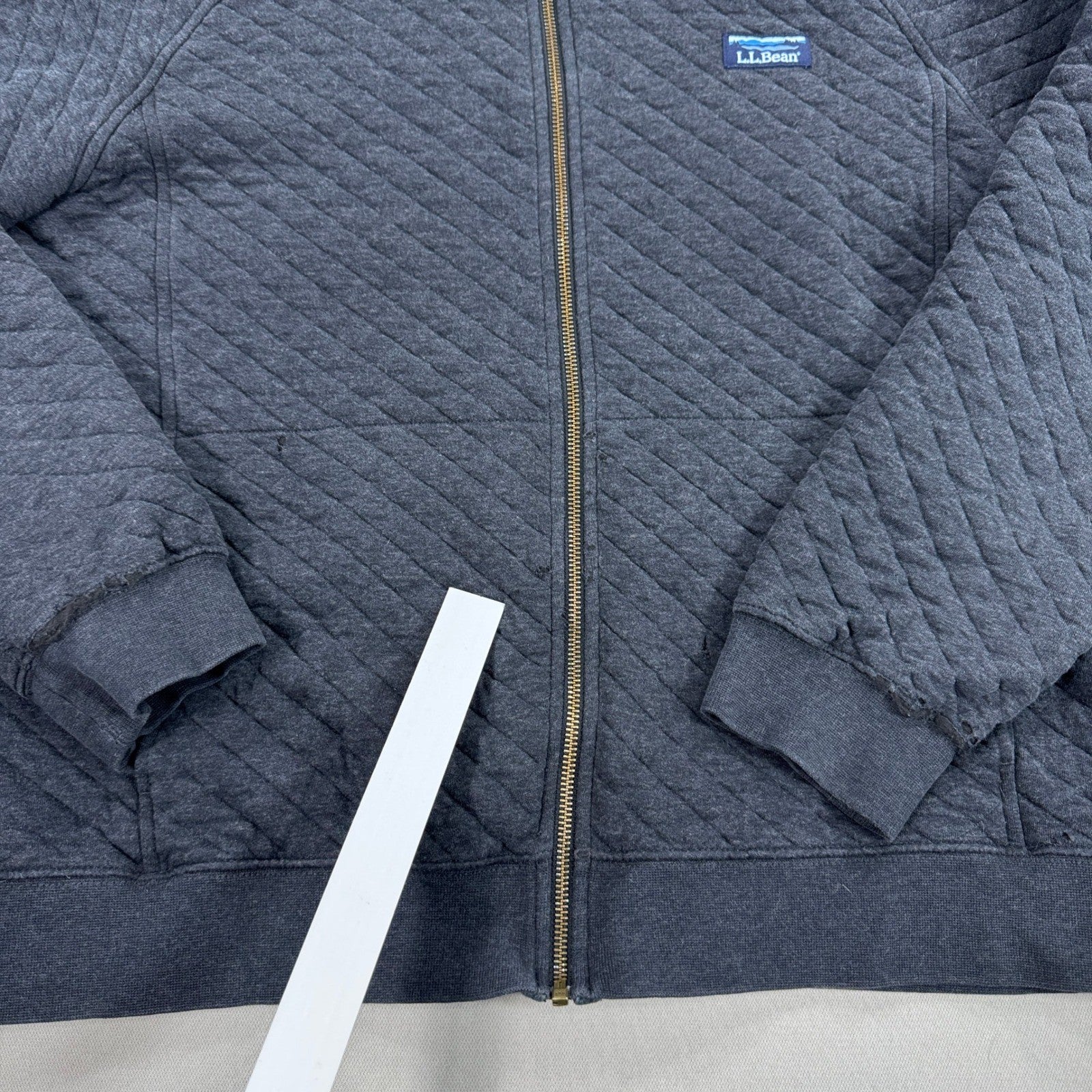 LL Bean Quilted Sweater Men's Large Navy Blue Zip Up Traditional Fit Sweatshirt