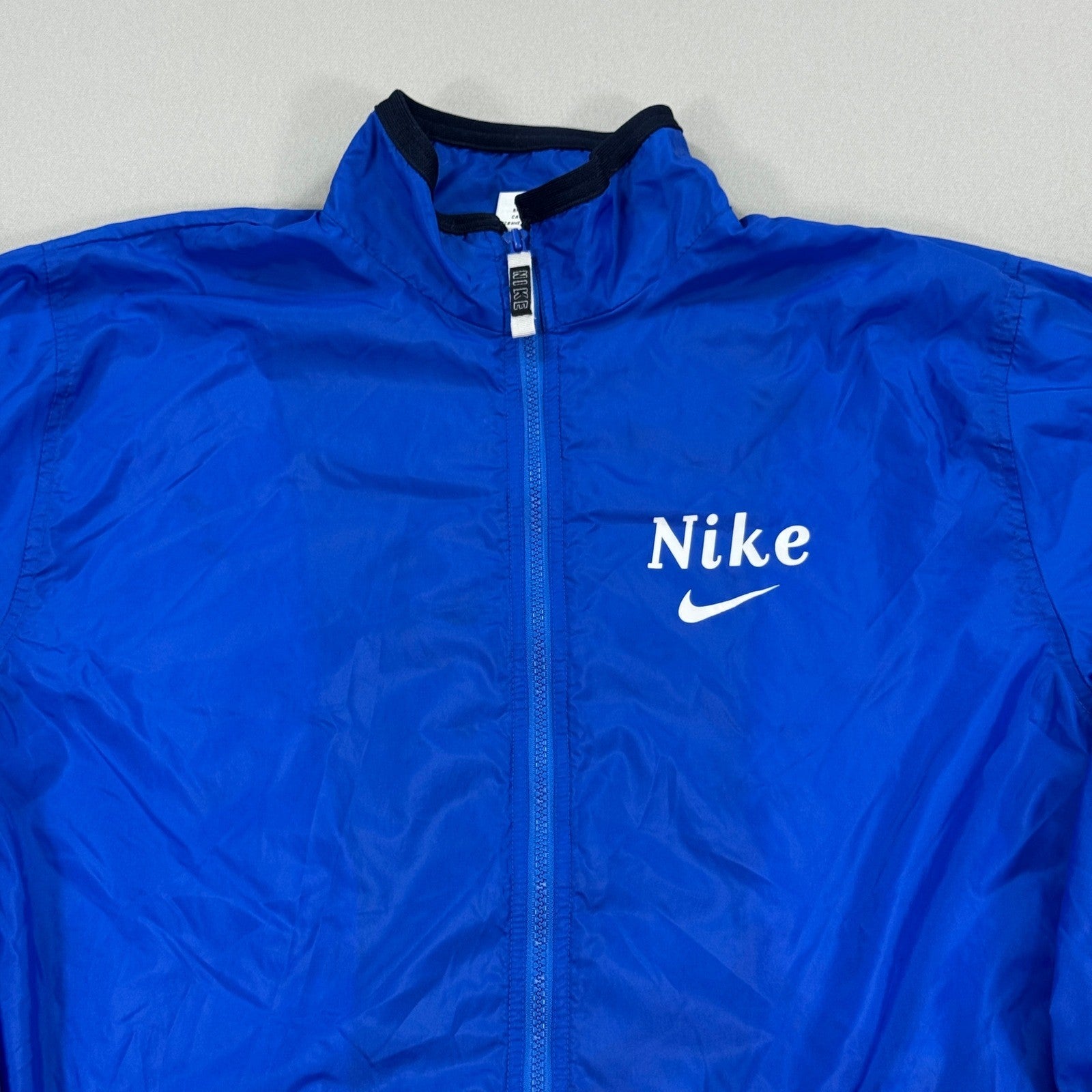 VTG 90s Nike Windbreaker Jacket Mens XL Royal Blue Full Zip Spell Out Swoosh