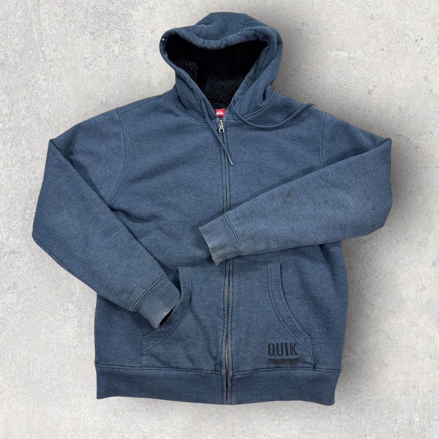 Quiksilver Sherpa Lined Hoodie Zip Up Fleece Insulated mens Medium Blue Skater