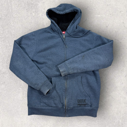 Quiksilver Sherpa Lined Hoodie Zip Up Fleece Insulated mens Medium Blue Skater