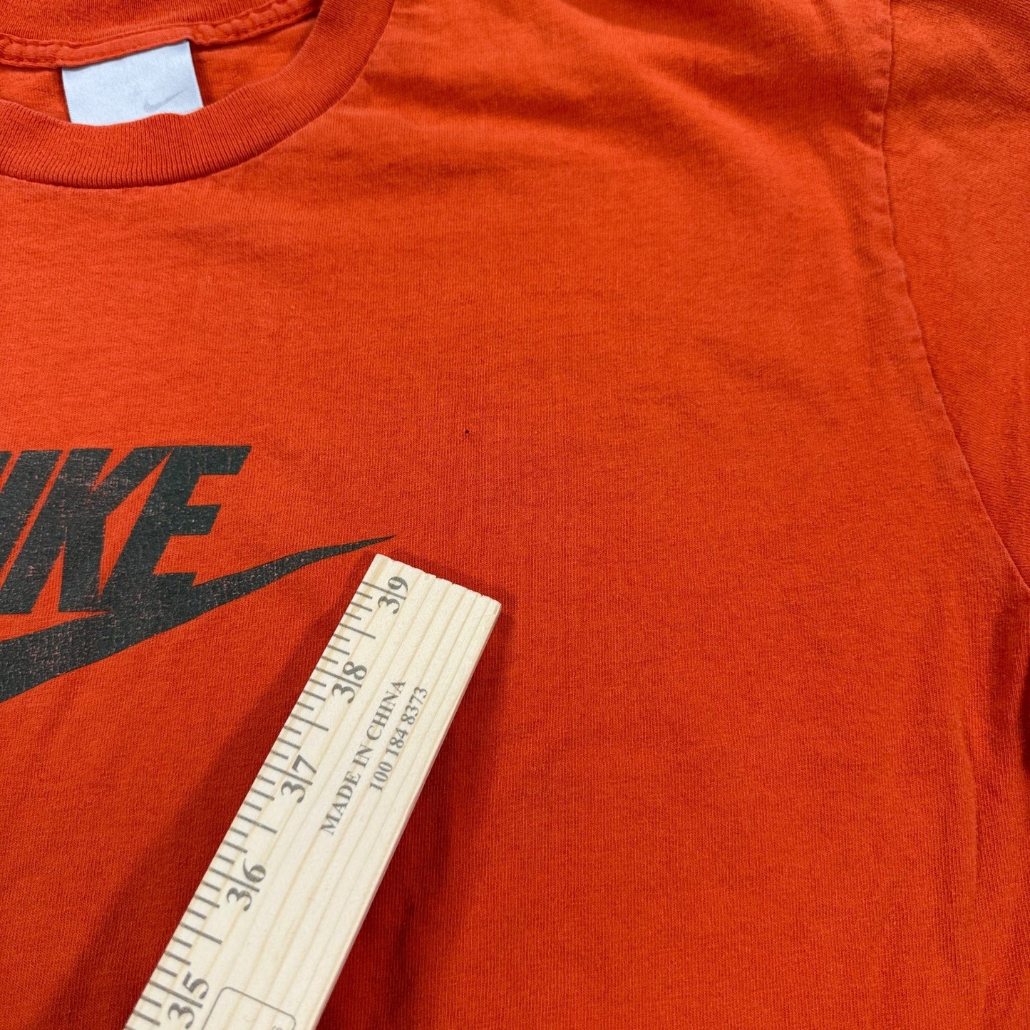 Vintage Y2K Nike T-Shirt mens Large Orange Center Big Swoosh Spell Out Athletic