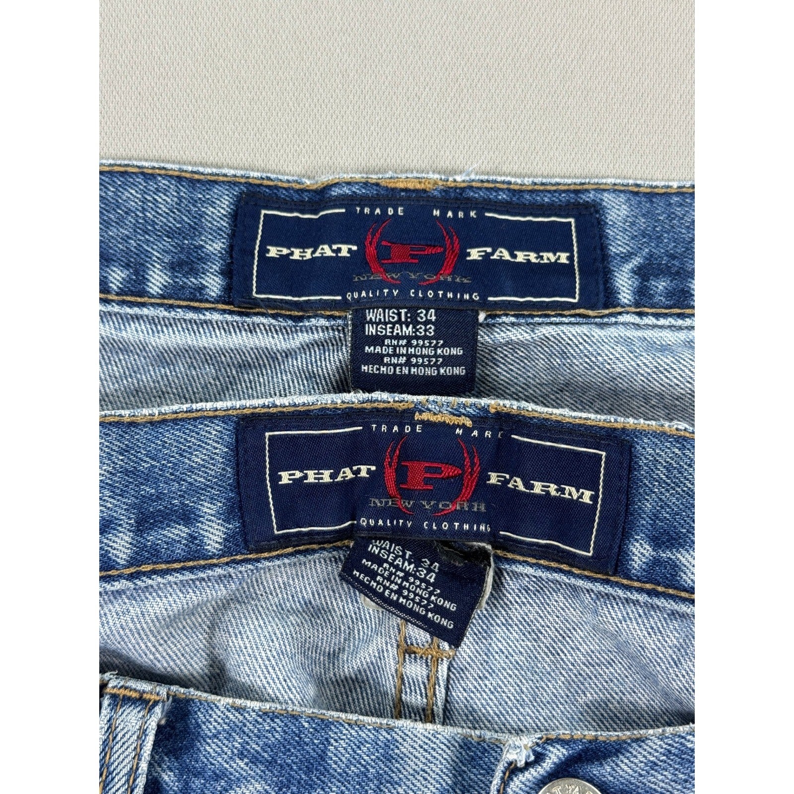 2 Pairs Vintage PHAT FARM Carpenter Jeans mens 34x33/34x34 Light Wash Denim Y2K