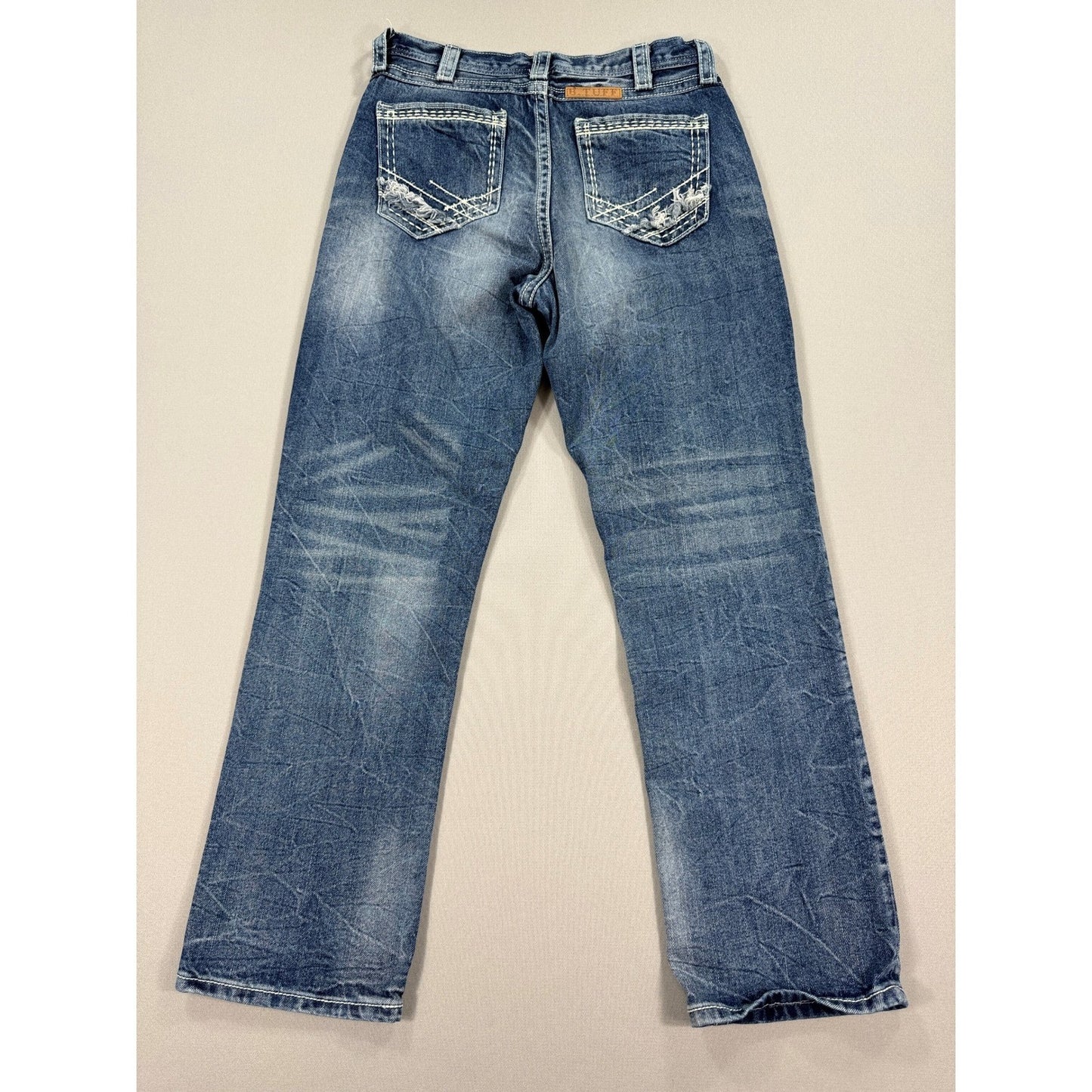 B. Tuff Jeans Revved Up mens 30x30 Blue Denim Distressed Boot Cut Medium Wash