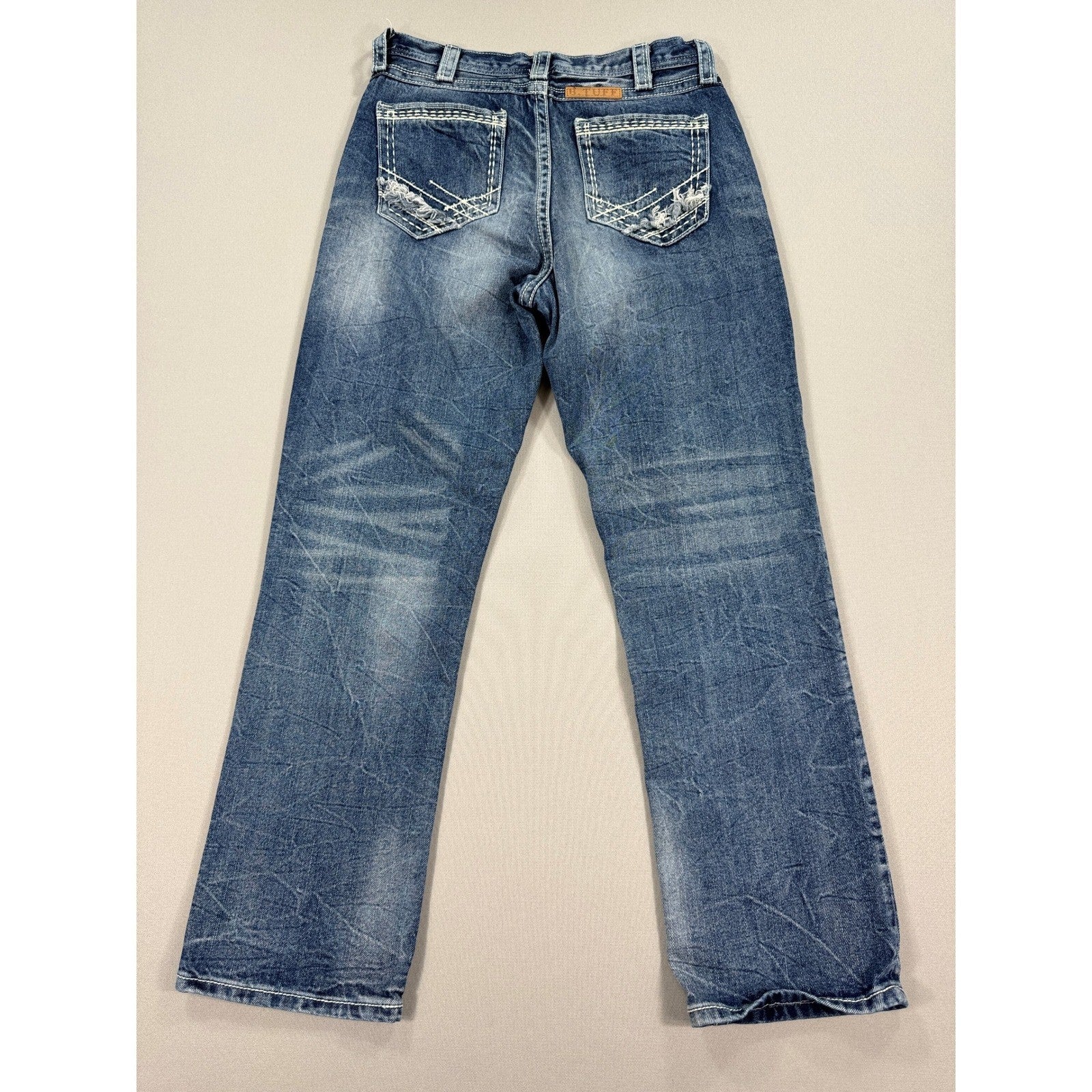 B. Tuff Jeans Revved Up mens 30x30 Blue Denim Distressed Boot Cut Medium Wash