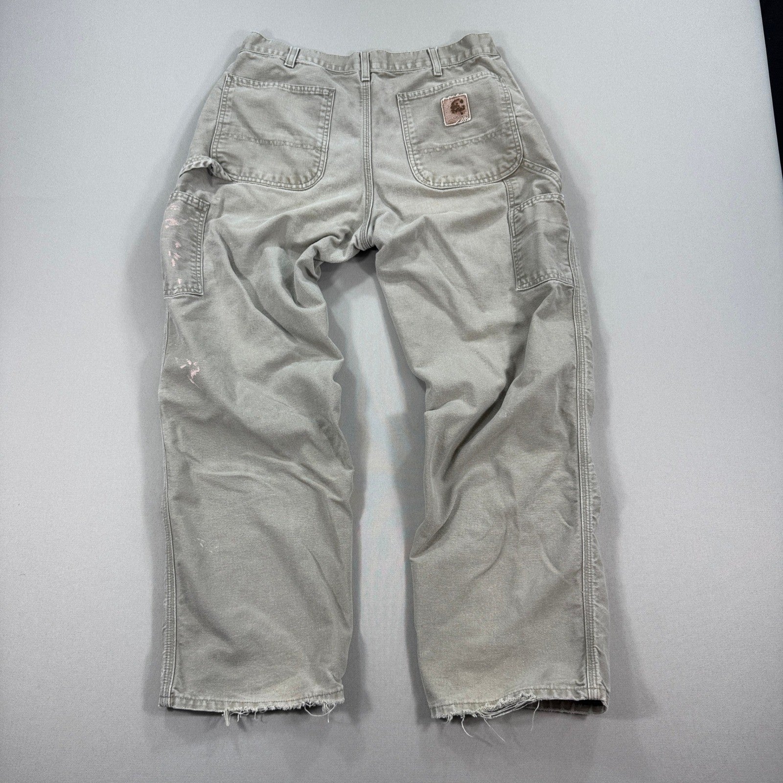 Vintage Carhart B11 Pants Mens 34x30 Beige Duck Canvas Distressed Wideleg