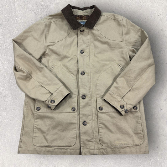 Eddie Bauer Chore Field Jacket mens XL Beige Button Down Lined Corduroy Collar