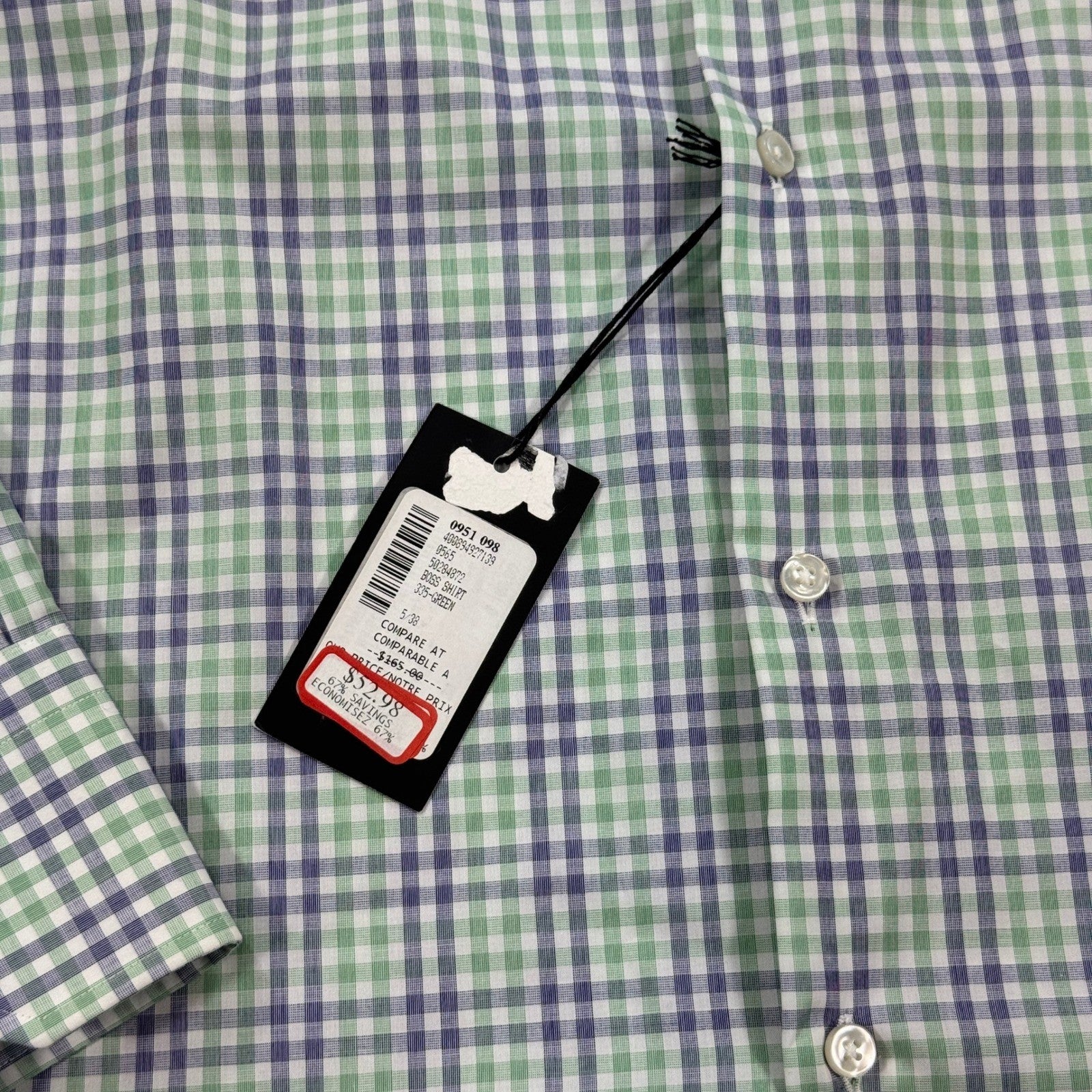 NWT Boss Hugo Boss Plaid Dress Shirt Button Down mens Small Green Regular Fit