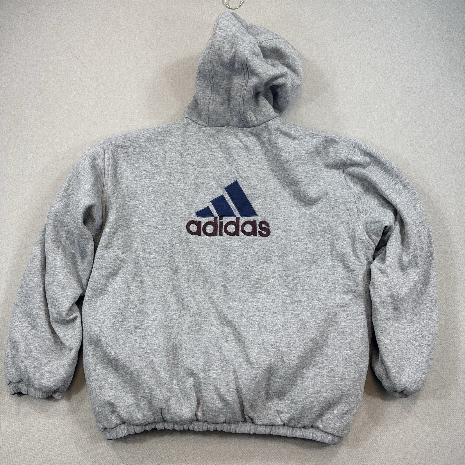 Vintage Adidas Reversible Jacket mens Large Blue Gray Insulated Full Zip Logo