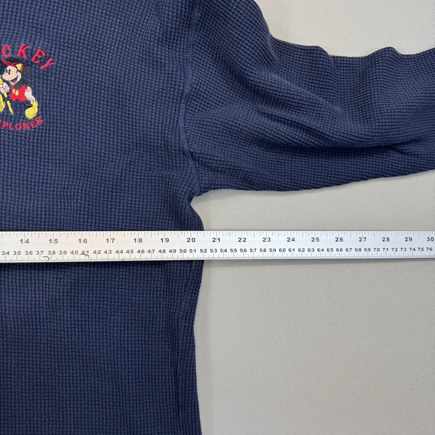 Vintage 90s Disney mens S/M Blue Polo Shirt Mickey Explorer Henley Pullover