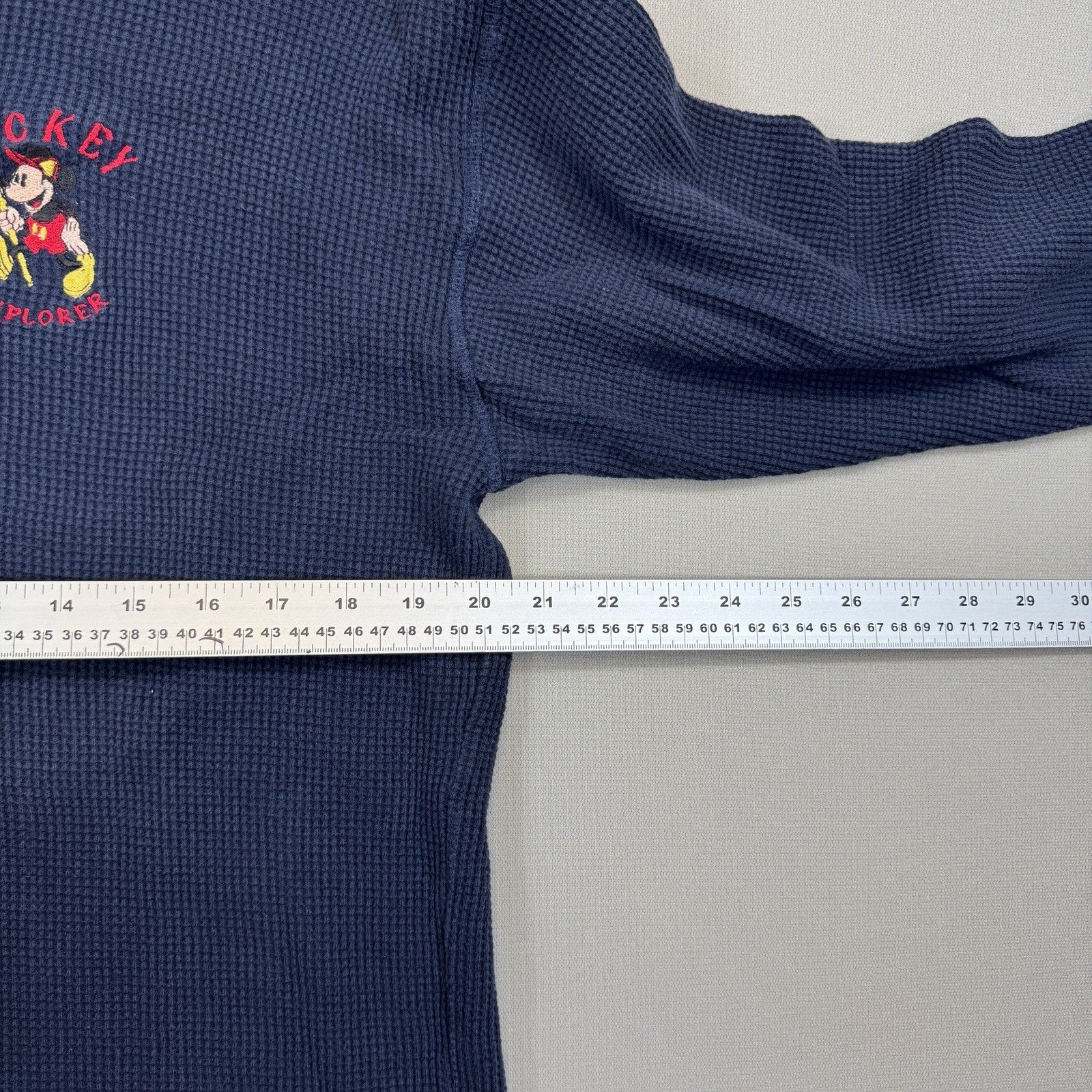 Vintage 90s Disney mens S/M Blue Polo Shirt Mickey Explorer Henley Pullover