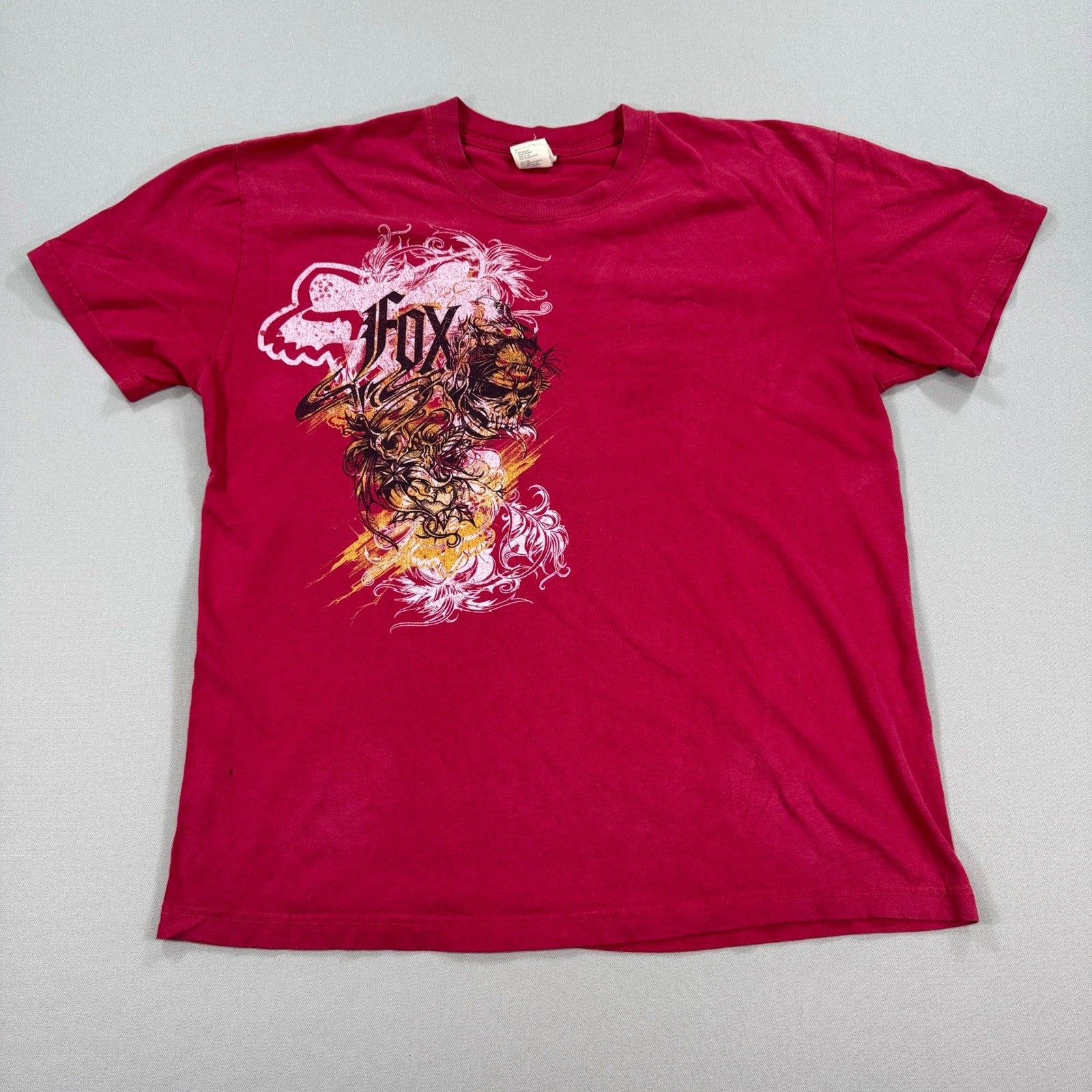 Vintage FOX Racing Graphic T-Shirt Skull Flames mens XL Red Short Sleeve Y2K