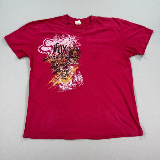 Vintage FOX Racing Graphic T-Shirt Skull Flames mens XL Red Short Sleeve Y2K