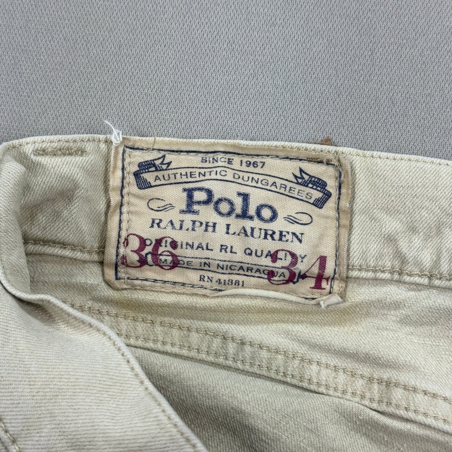 Polo Ralph Lauren Jeans Mens 36x34 Beige Dungerees Pants Straight Leg