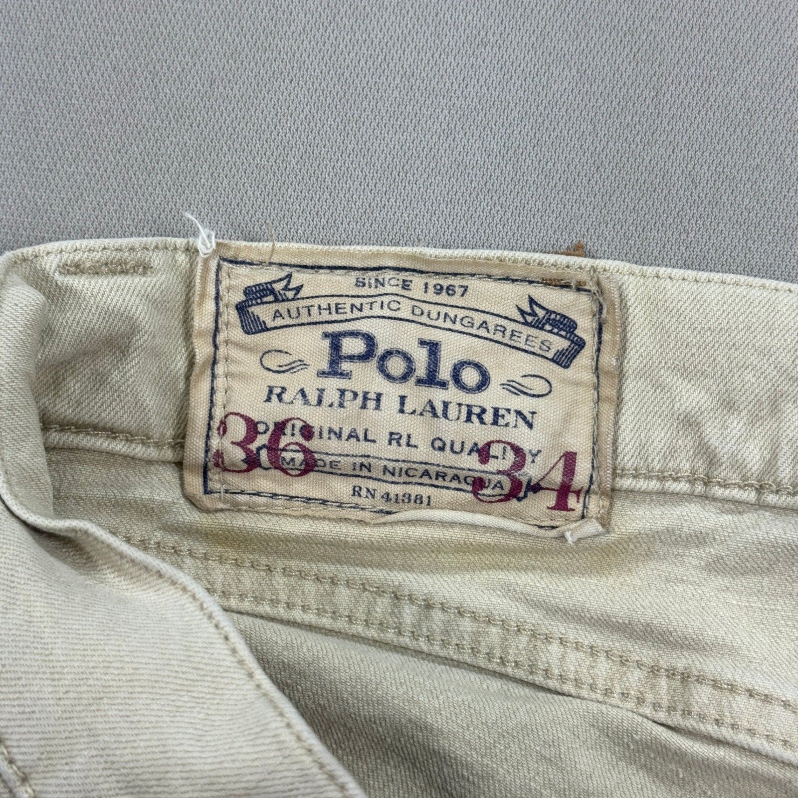 Polo Ralph Lauren Jeans Mens 36x34 Beige Dungerees Pants Straight Leg