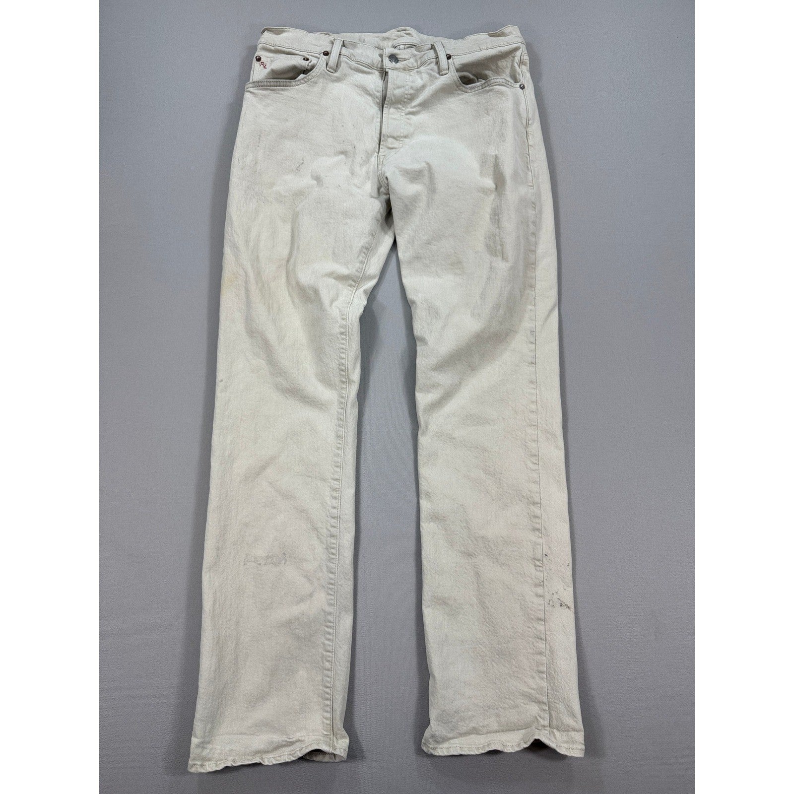 Polo Ralph Lauren Jeans Mens 36x34 Beige Dungerees Pants Straight Leg