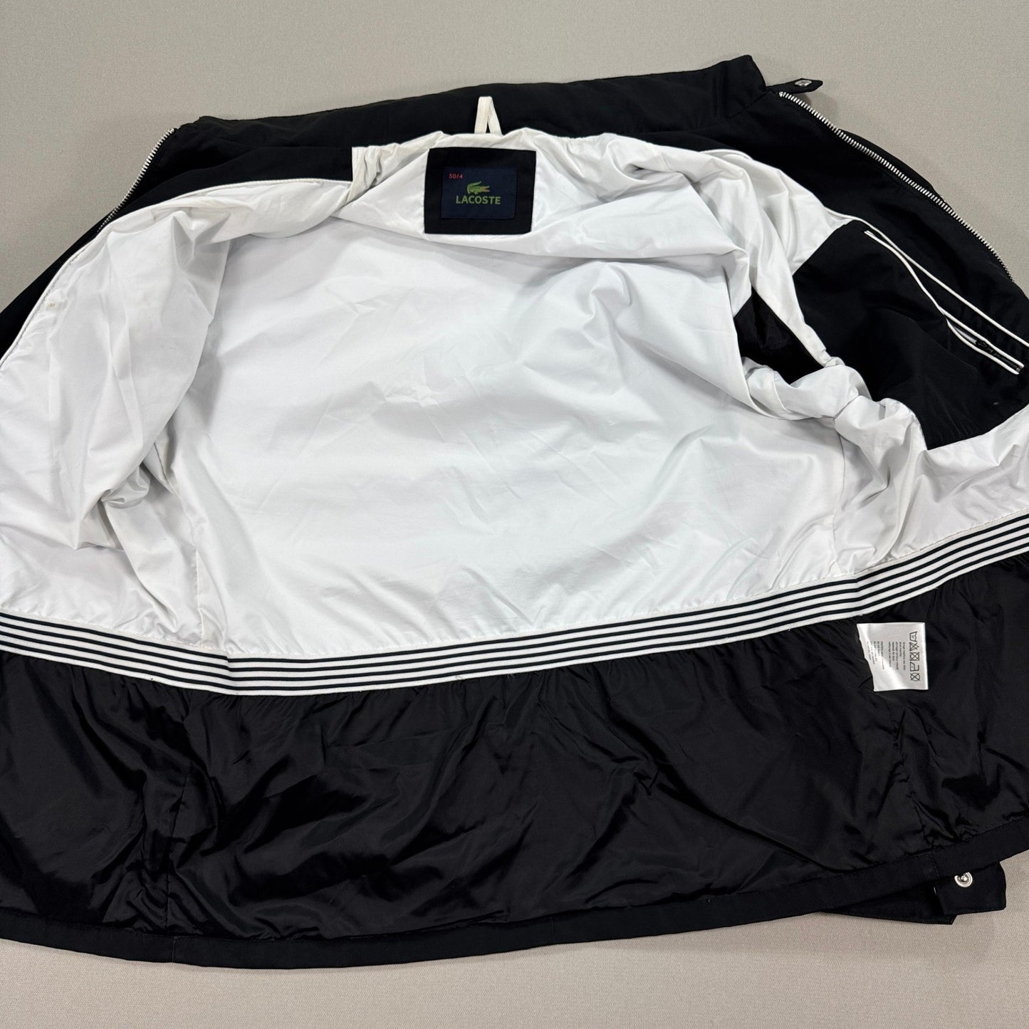 Lacoste Insulated Jacket Stow Away Hood Mens 50/4(M) Black Full Zip Four Pockets