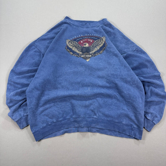 Vintage 90's Harley Davidson Sweatshirt Motorcycles Eagle Logo mens 2XL Blue