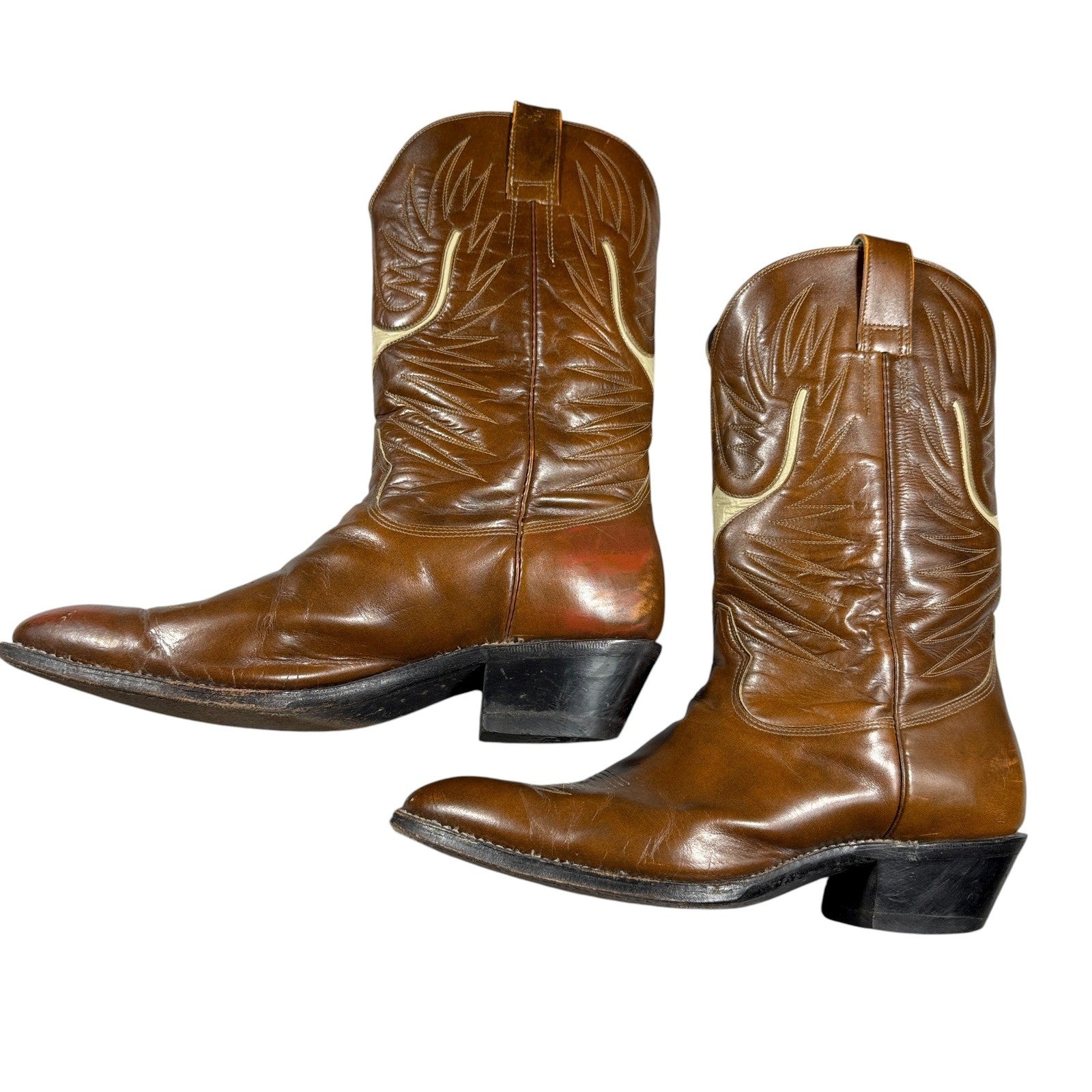 Don Quijote Cowboy Boots mens Size 11.5 Brown Leather Pointed Cut Out