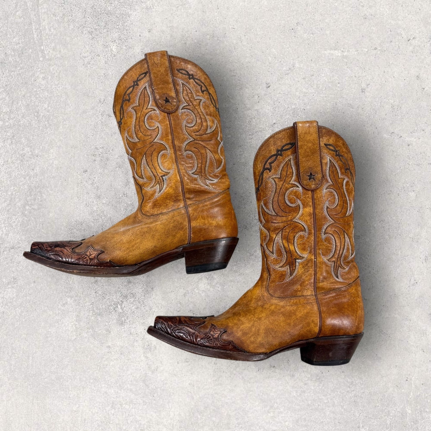 Tony Lama Leather Boots mens 6.5 Brown 2 Tone Western