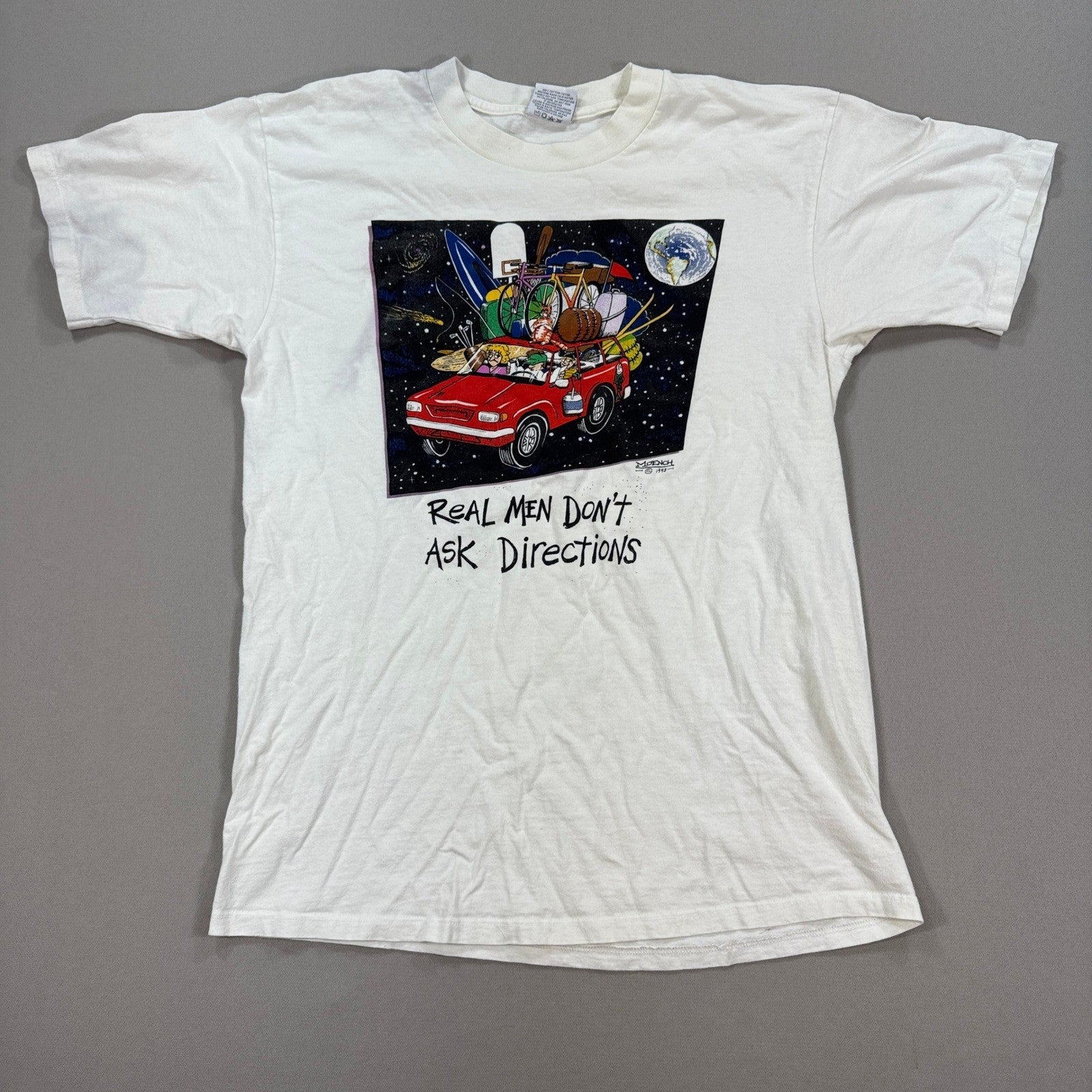 Vintage Funny Graphic T-Shirt Real Men Dont Ask Directions Mens L Made In Canada