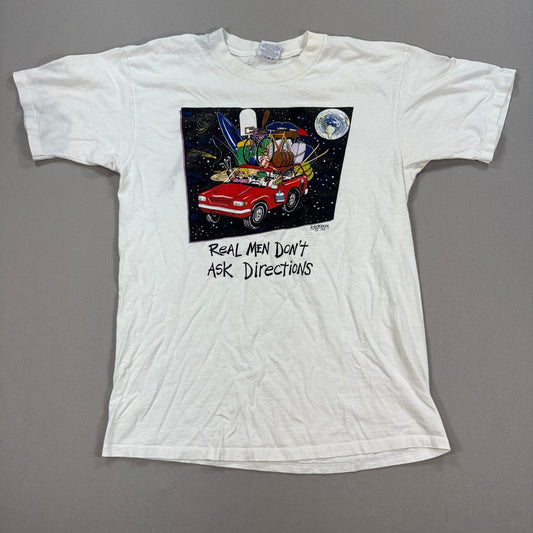 Vintage Funny Graphic T-Shirt Real Men Dont Ask Directions Mens L Made In Canada