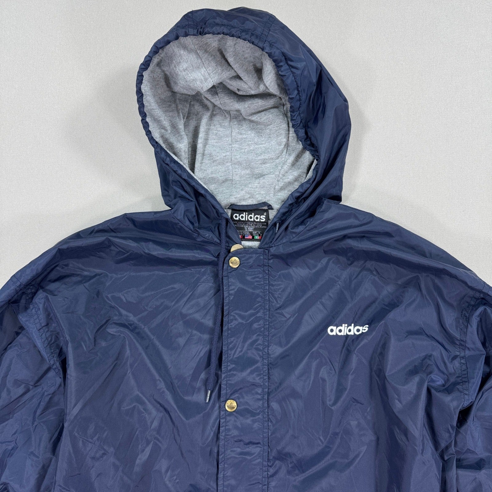 Vintage Adidas Jacket Big Trefoil Logo 3 Striped mens Large Full Zip Hood Lined