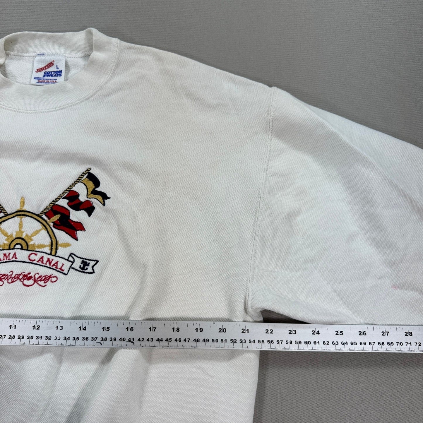 Vintage Jerzees Panama Canal Sweatshirt mens Large White Made in USA Crewneck