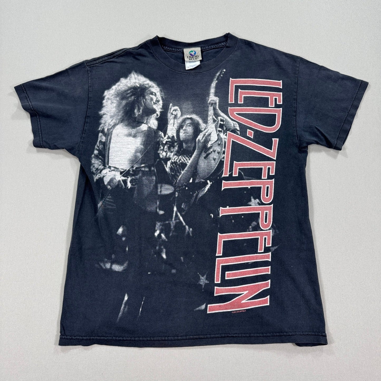 VTG 04 Led Zeppelin Shirt Spellout Giant Graphic Print mens Medium Liquid Blue