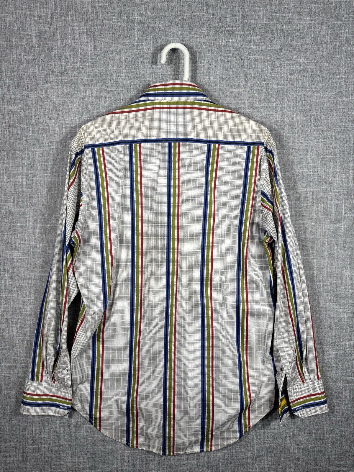 Robert Graham Men Striped Flip Cuff  Green Blue Dress Shirt Size Large 42 16.5