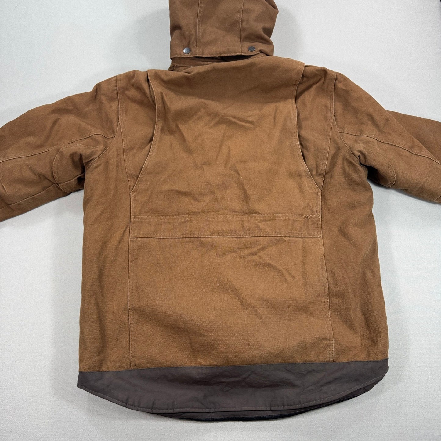 Super Tuff Work Jacket Men's XL Brown Duck Canvas Quilted Hooded Barn Coat Lined