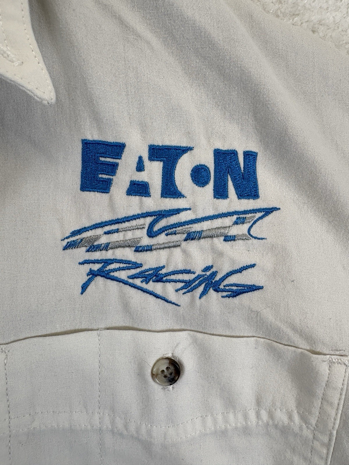 Choko Mens Large Eaton Pro Modified Racing 'The Big Dog' White Button Down Shirt
