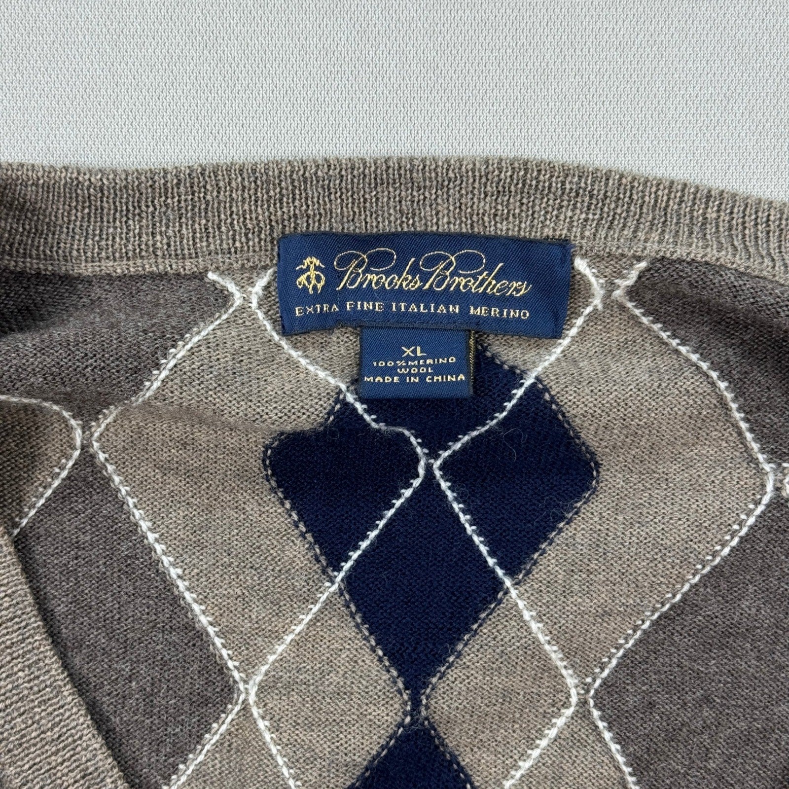 Brooks Brothers Sweater Extra Fine Italiano Merino Wool Argyle mens XL Knitted