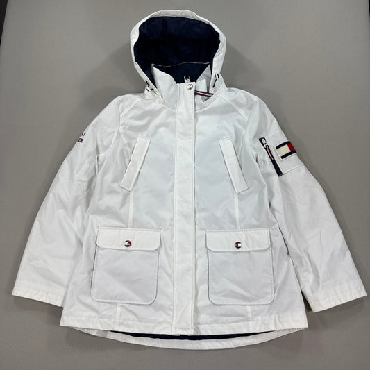 Tommy Hilfiger Windbreaker Coat White Quilted Lined Hooded Womens XL