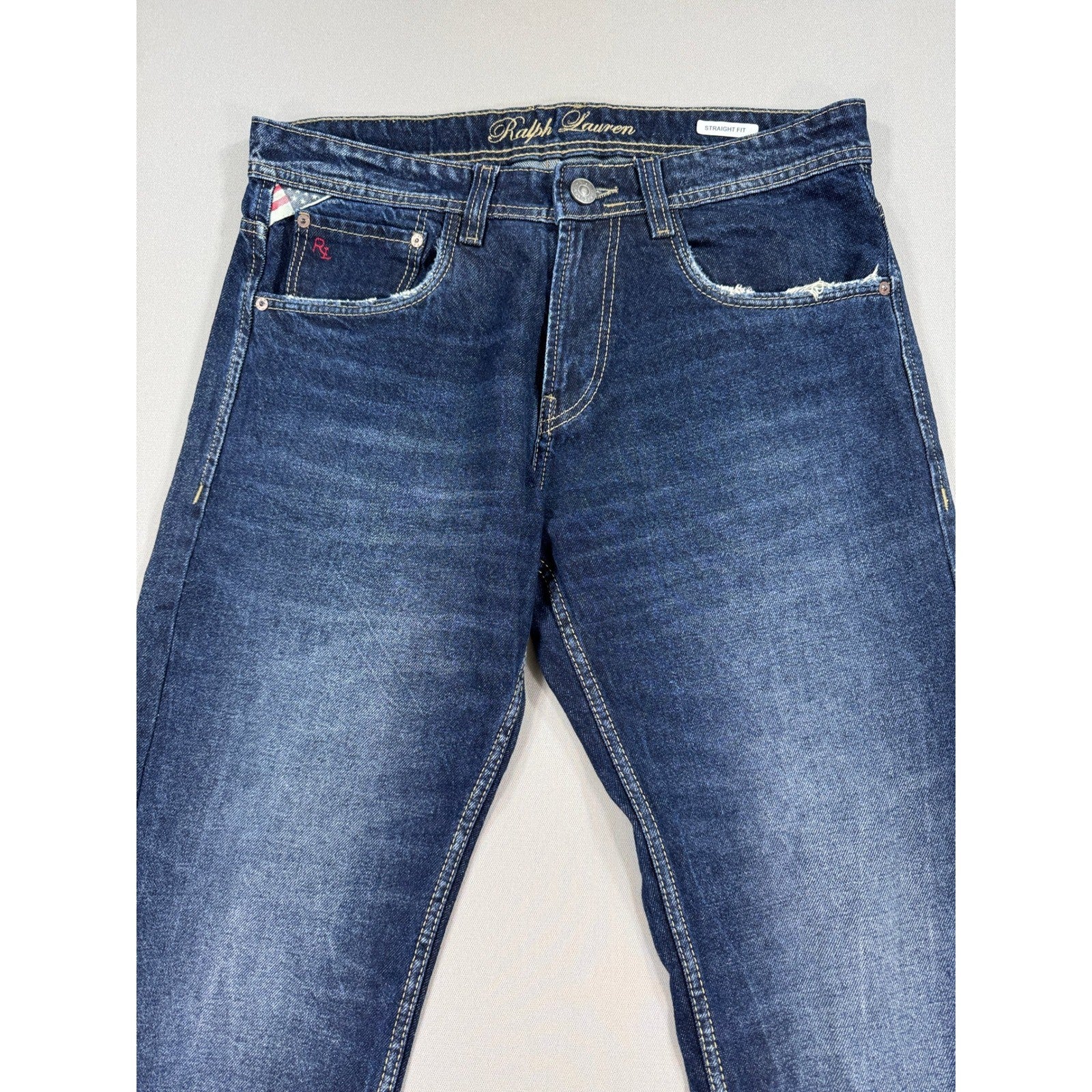 Ralph Lauren Jeans Straight Fit Denim Blue mens Size 34 Studded Back Pockets