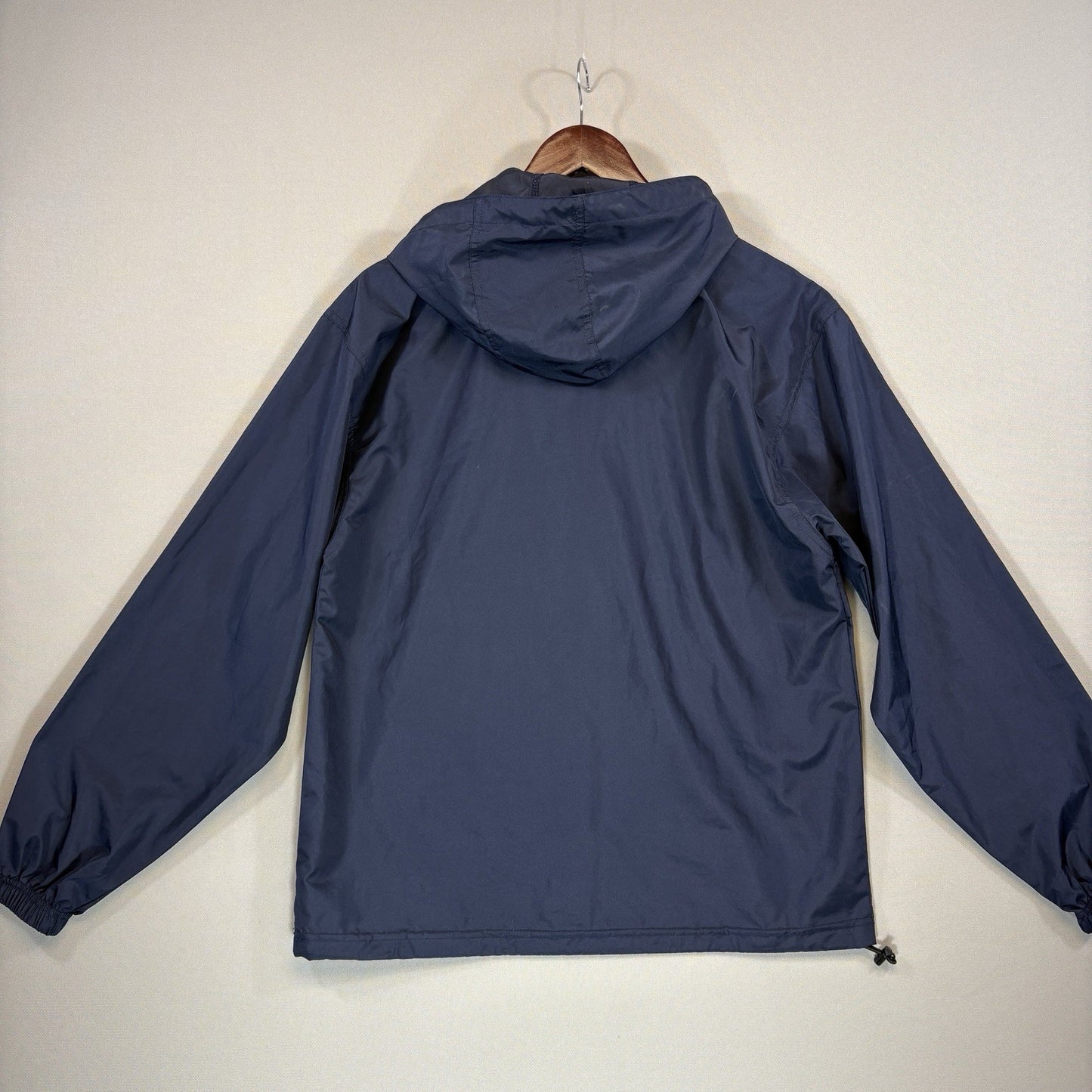 Champion mens Navy Blue Windbreaker Rain Jacket Hooded Pullover Half Zip Small