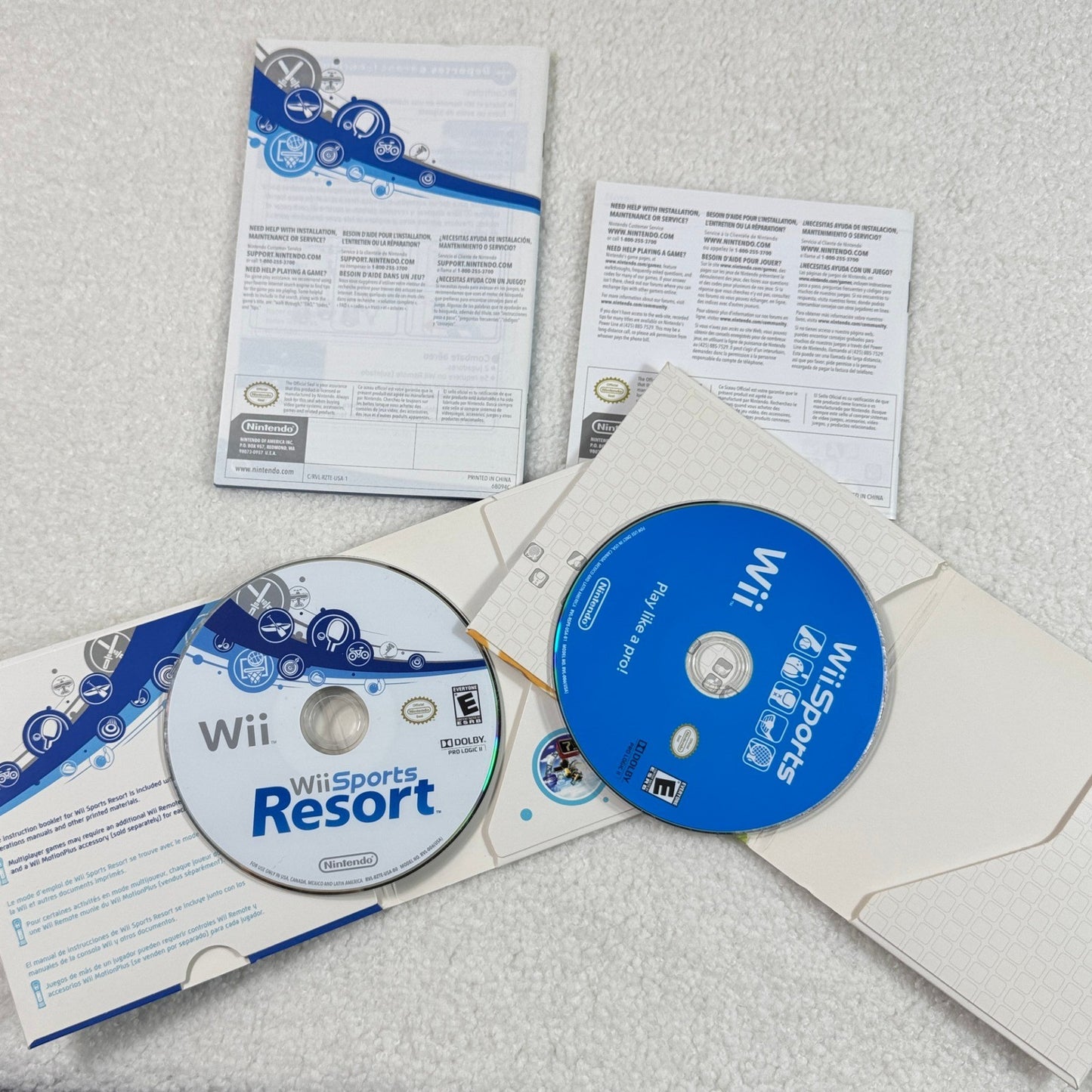 Nintendo Wii Sports & Sports Resort Game Disc and Instruction Manuals Set
