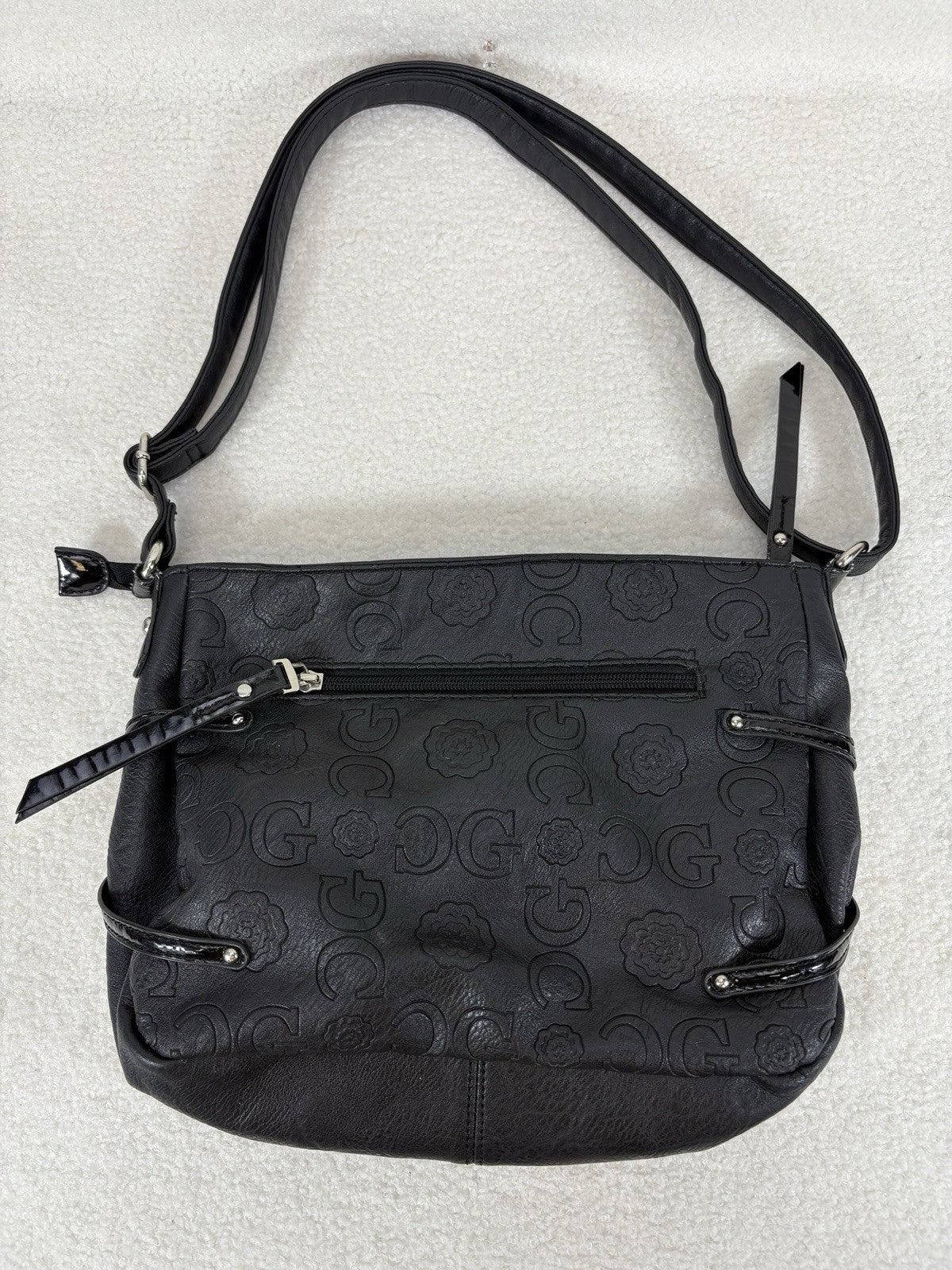 Vintage GUSSACI Black Handbag Full Zip Adjustable Leather