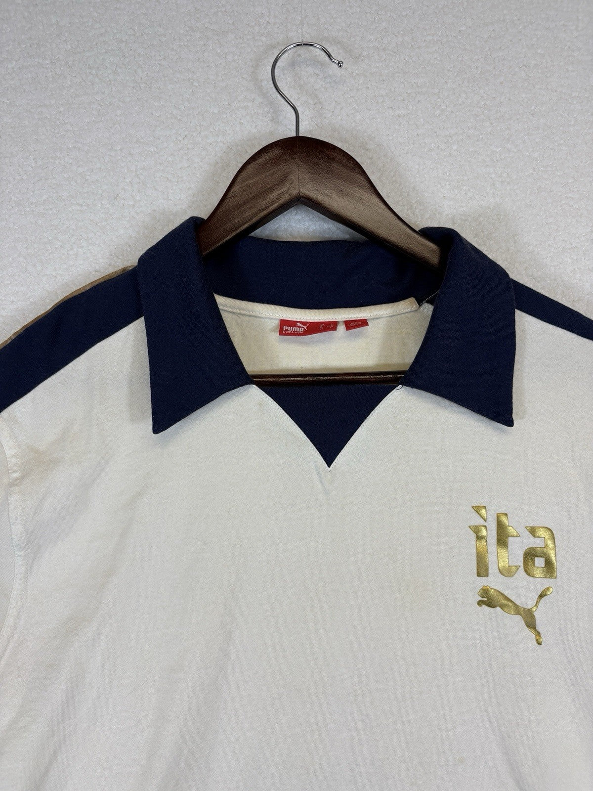 Puma Italia White Polo Shirt Mens Large Gold Lettering