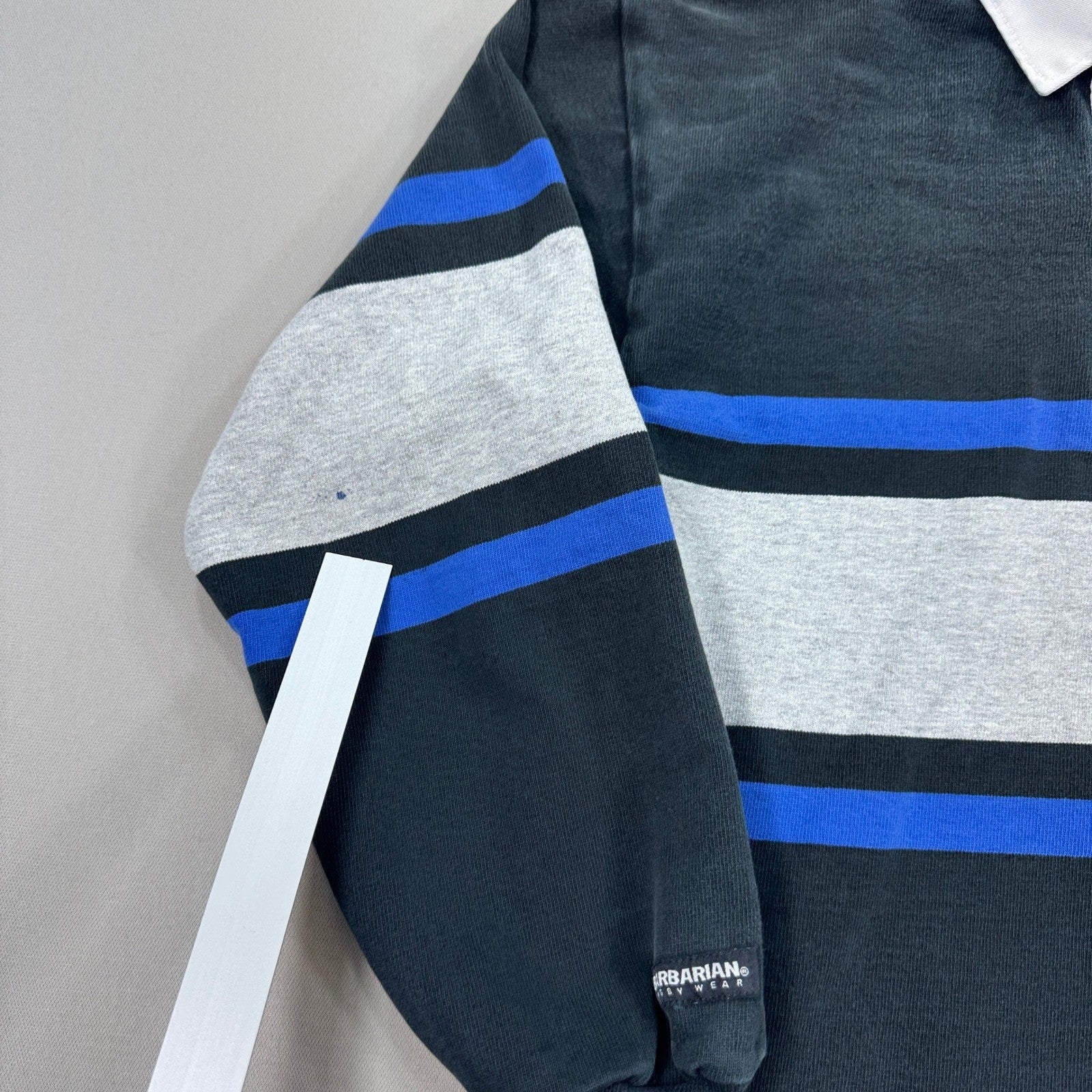 Vintage Barbarian Rugby Shirt mens Small Black Blue Stripe Long Sleeve Canada