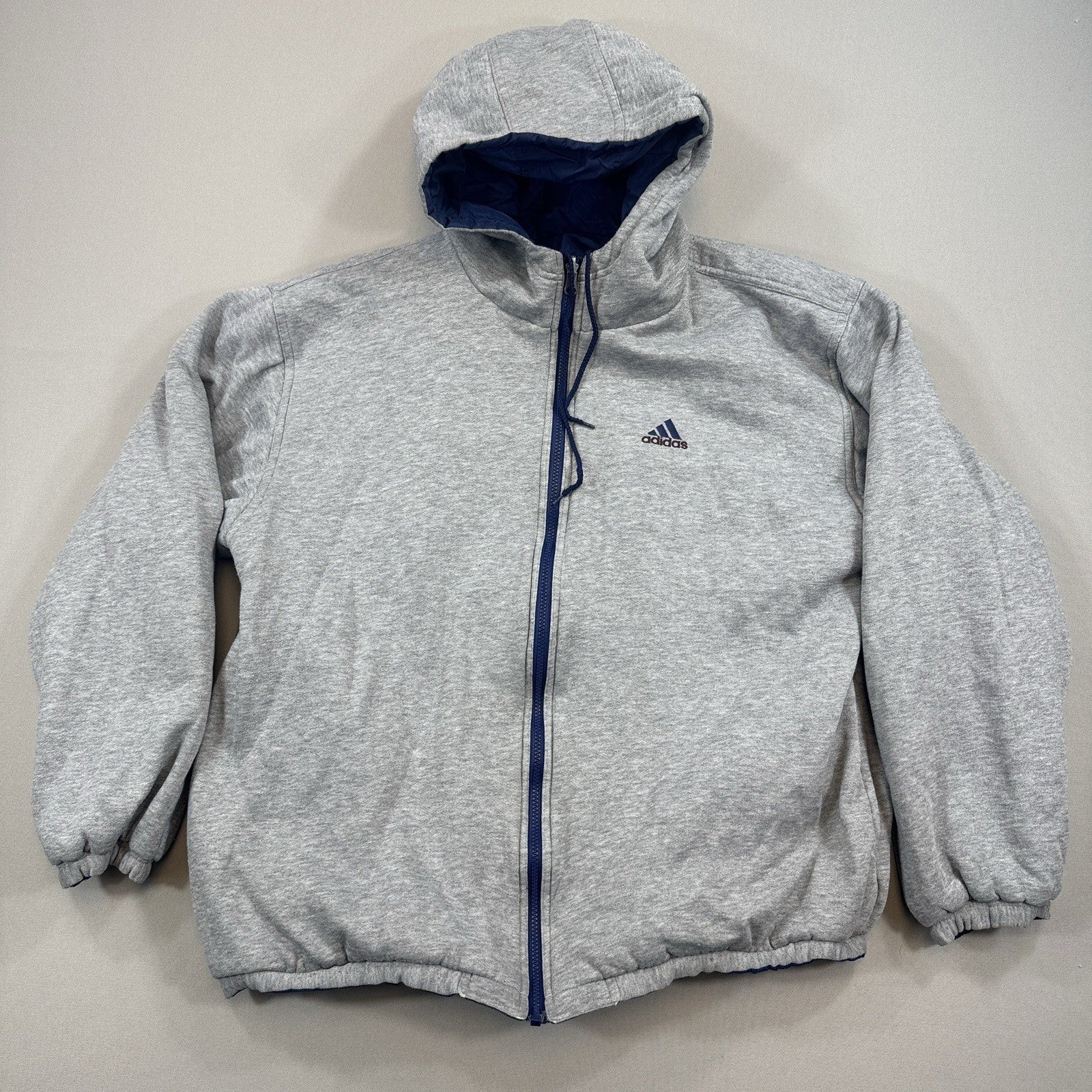 Vintage Adidas Reversible Jacket mens Large Blue Gray Insulated Full Zip Logo