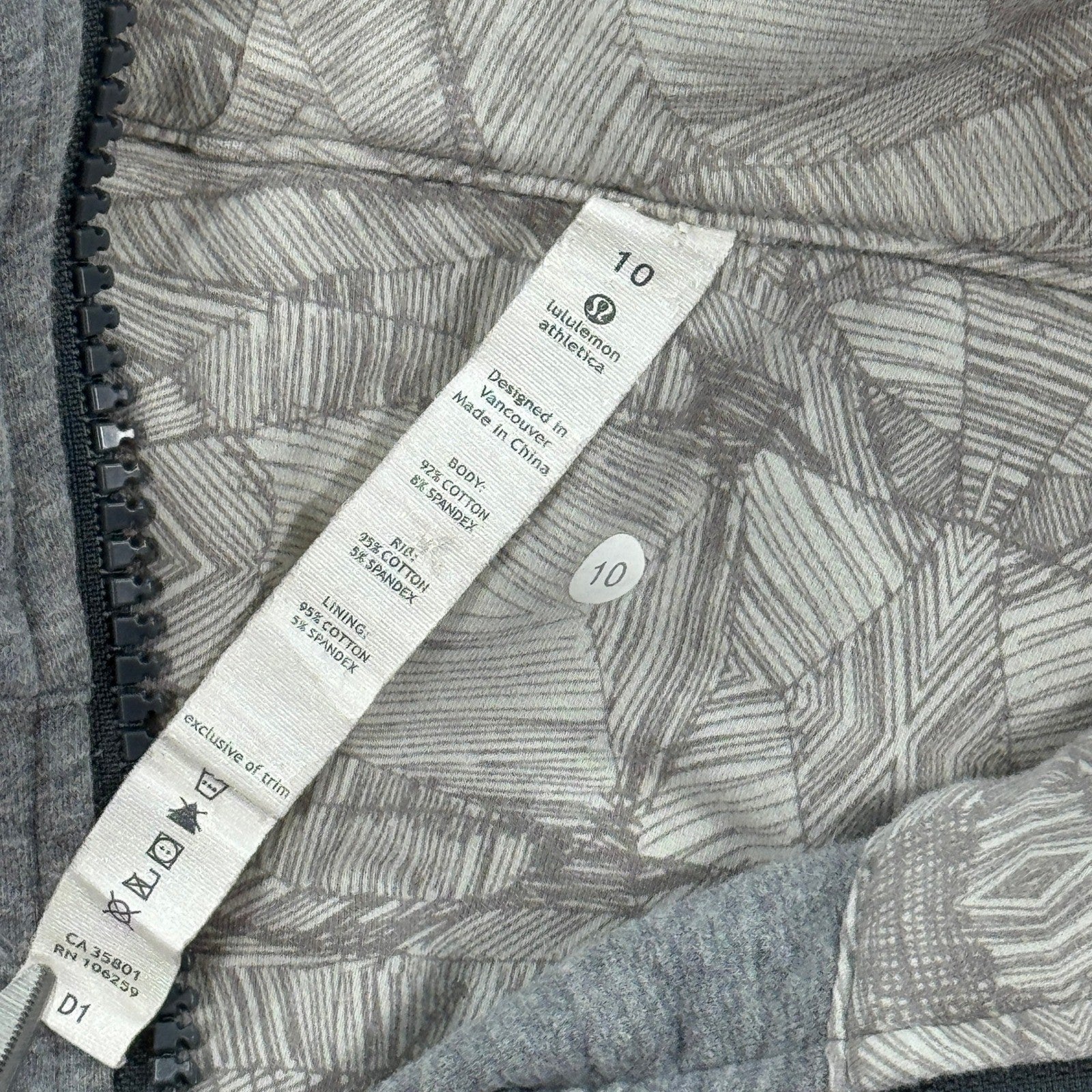 Lululemon Athletica Hoodie Full Zip Jacket Womens Sz 10 Gray Thumbholes Pockets