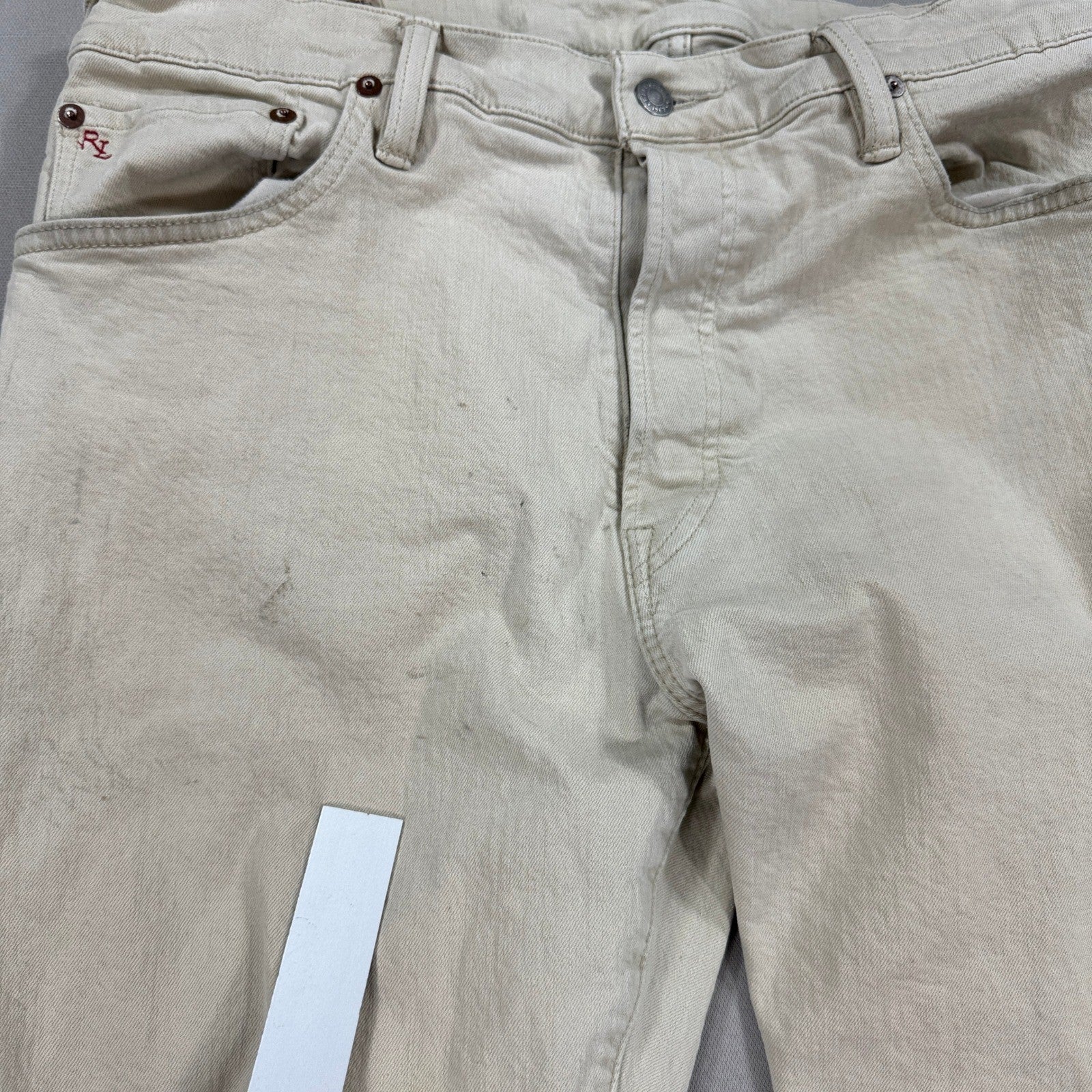 Polo Ralph Lauren Jeans Mens 36x34 Beige Dungerees Pants Straight Leg