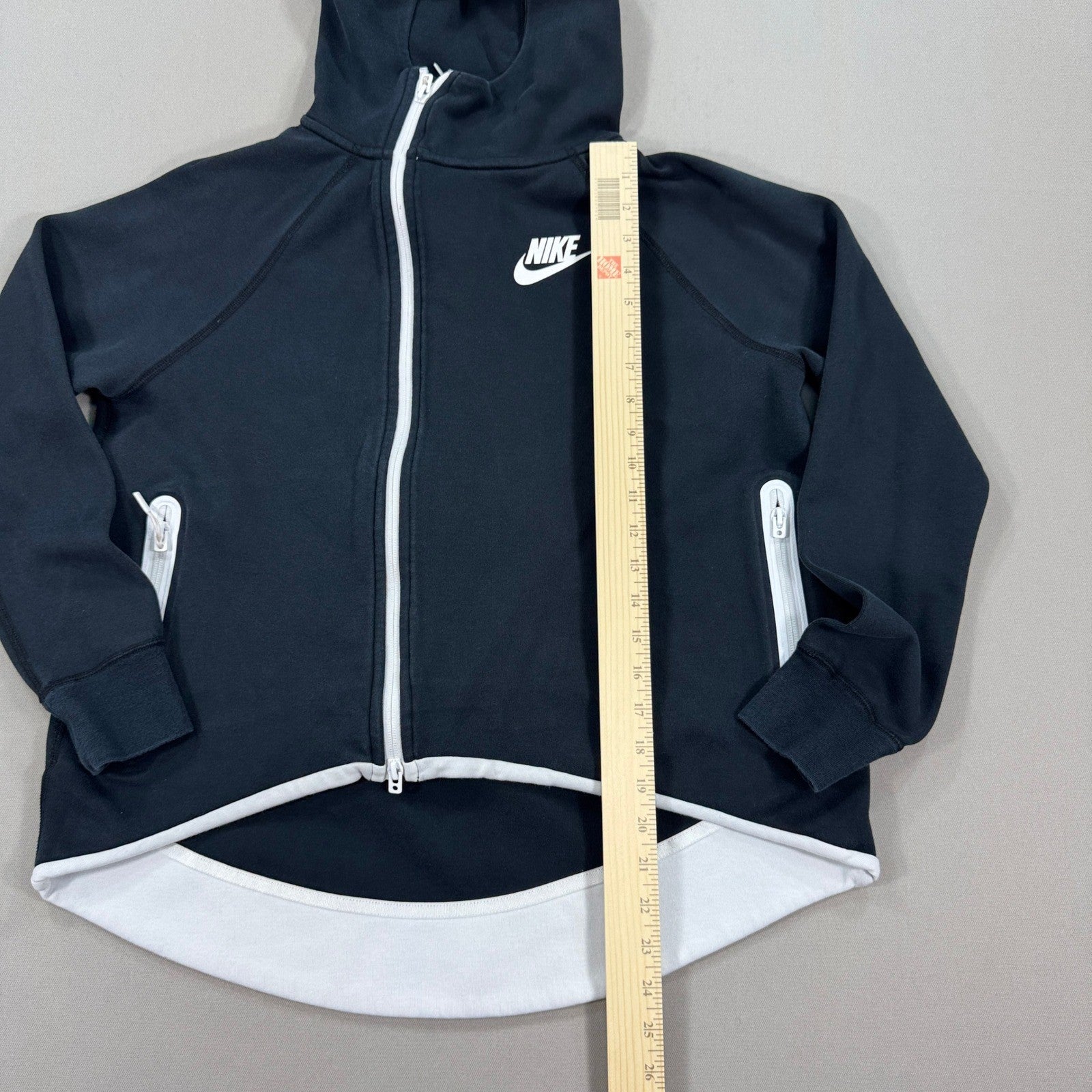 Nike Sportswear Hoodie Jacket Womens Medium Black Full Zip Hooded Asymetrical