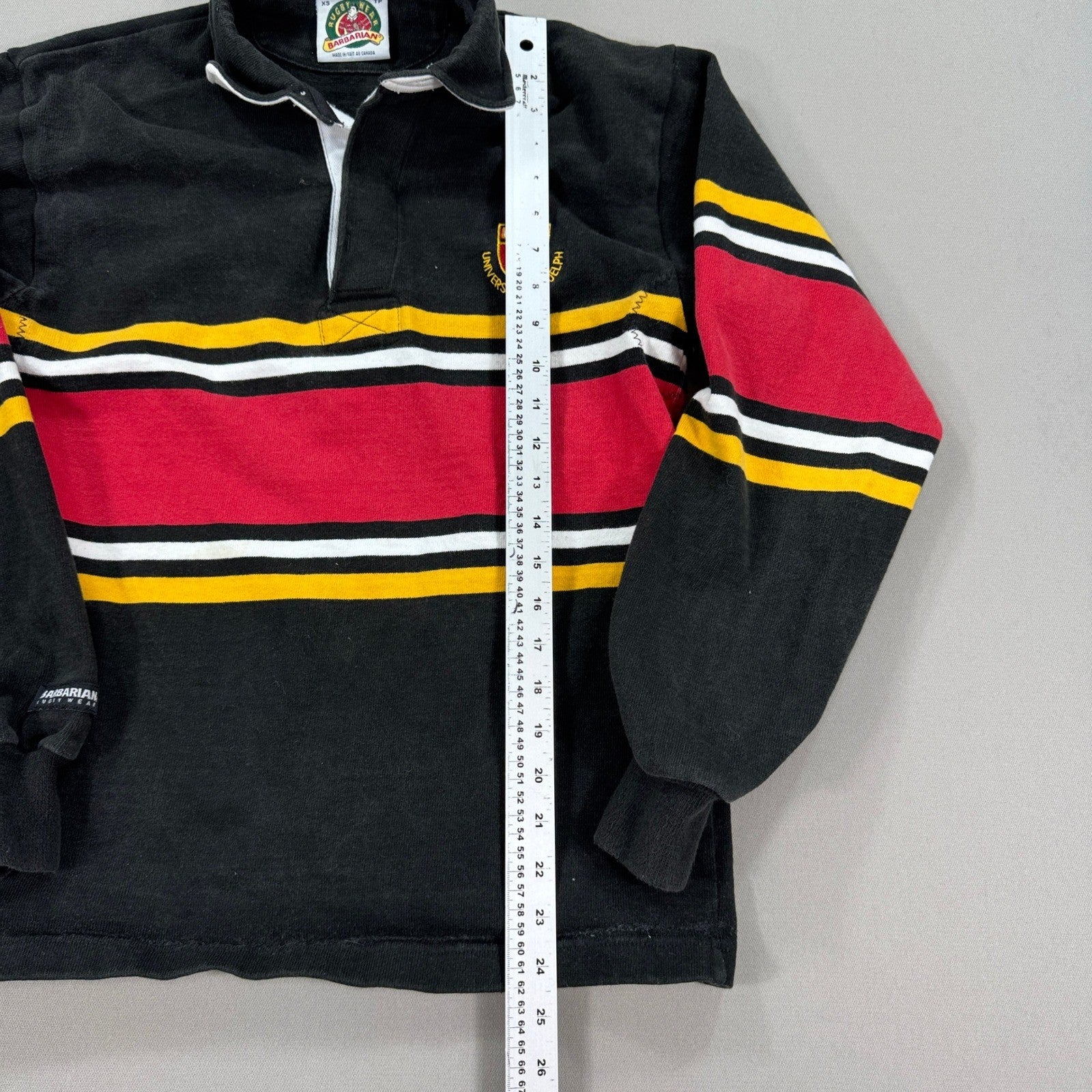 Vintage Barbarian Rugby Wear Polo Shirt University of Guelph Mens XS Long Sleeve
