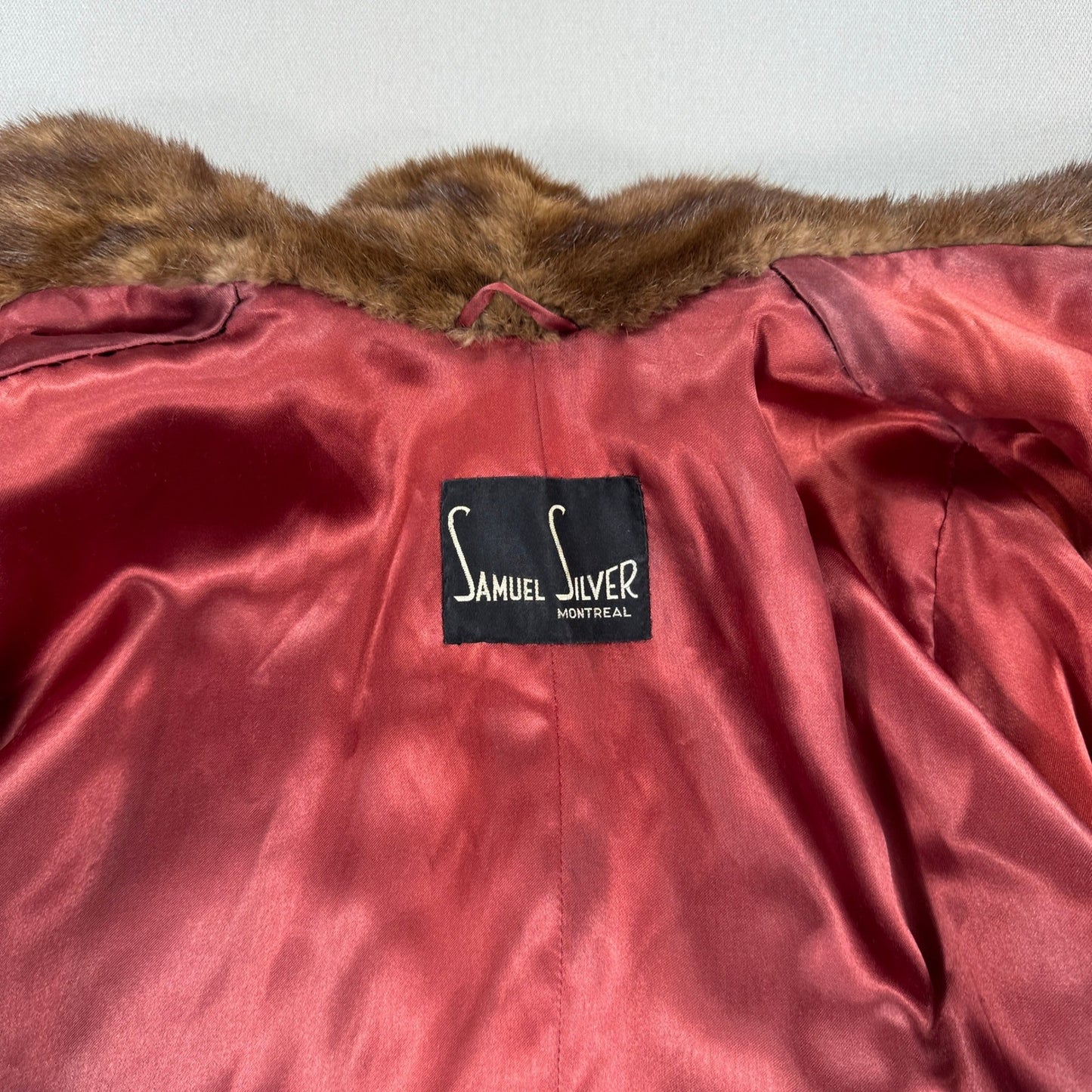 Vintage Samuel Silver Montreal Mink Fur Stole Caplet Cape Jacket Brown Red Lined
