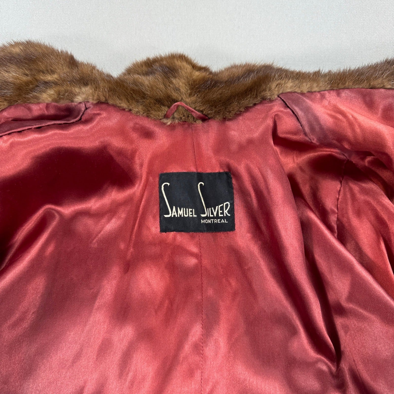 Vintage Samuel Silver Montreal Mink Fur Stole Caplet Cape Jacket Brown Red Lined