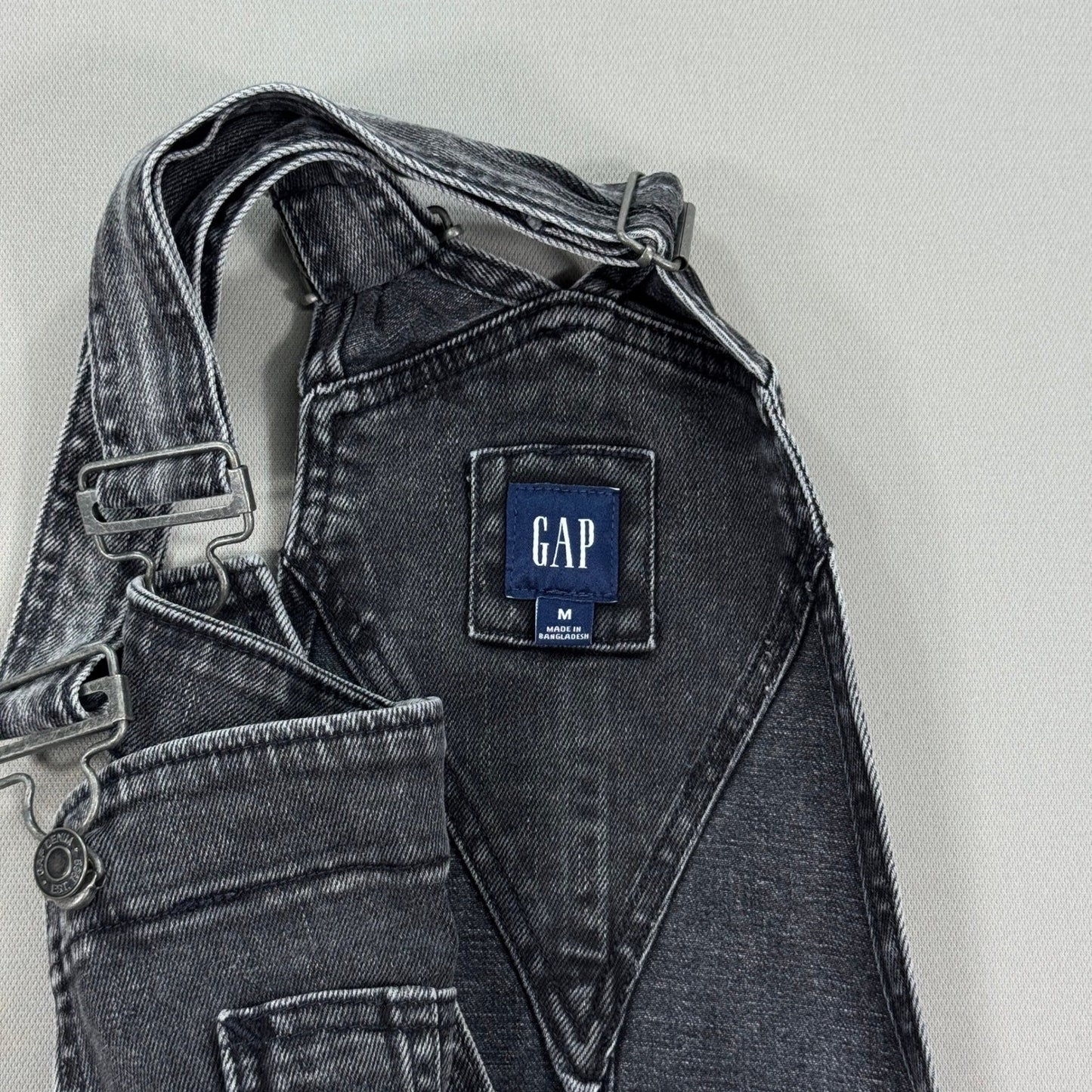 Gap Denim Midi Overalls Dress Womens Medium Black Distressed Adjustable Straps