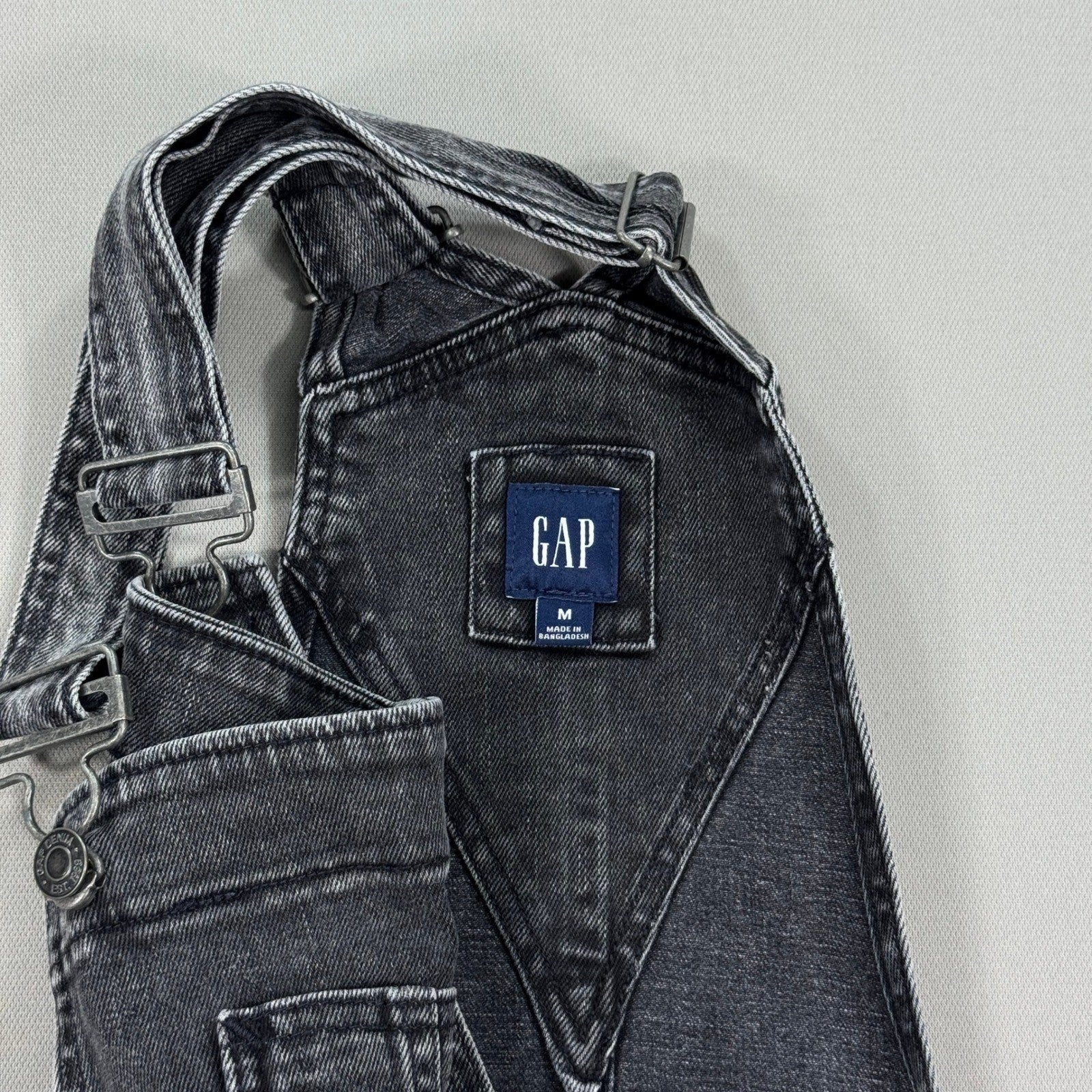 Gap Denim Midi Overalls Dress Womens Medium Black Distressed Adjustable Straps