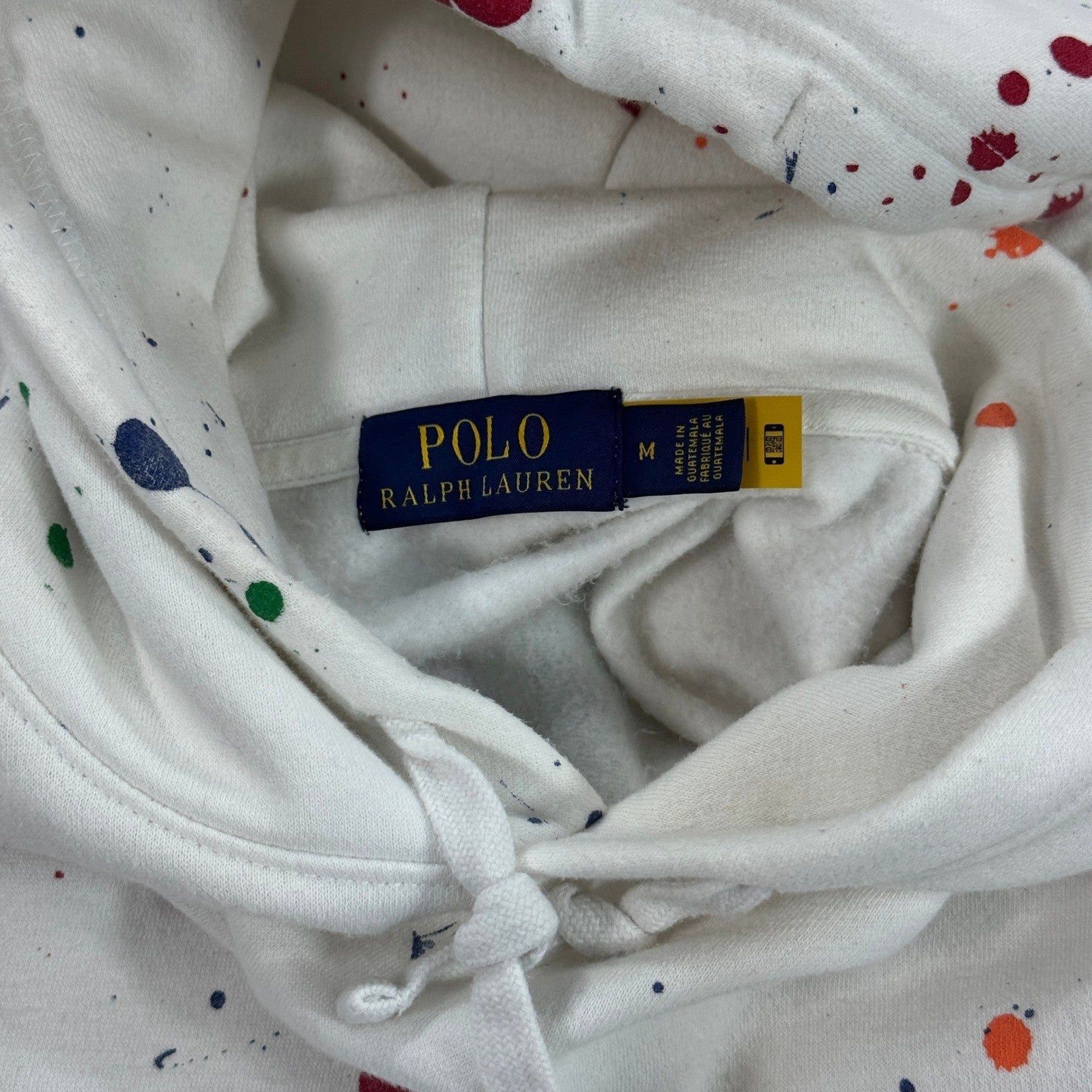 Designer Rare Polo Ralph Lauren Hoodie Men's M White Splatter Paint Sweatshirt