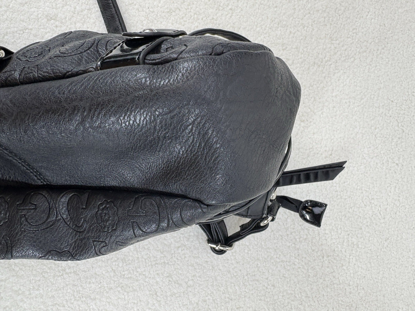 Vintage GUSSACI Black Handbag Full Zip Adjustable Leather